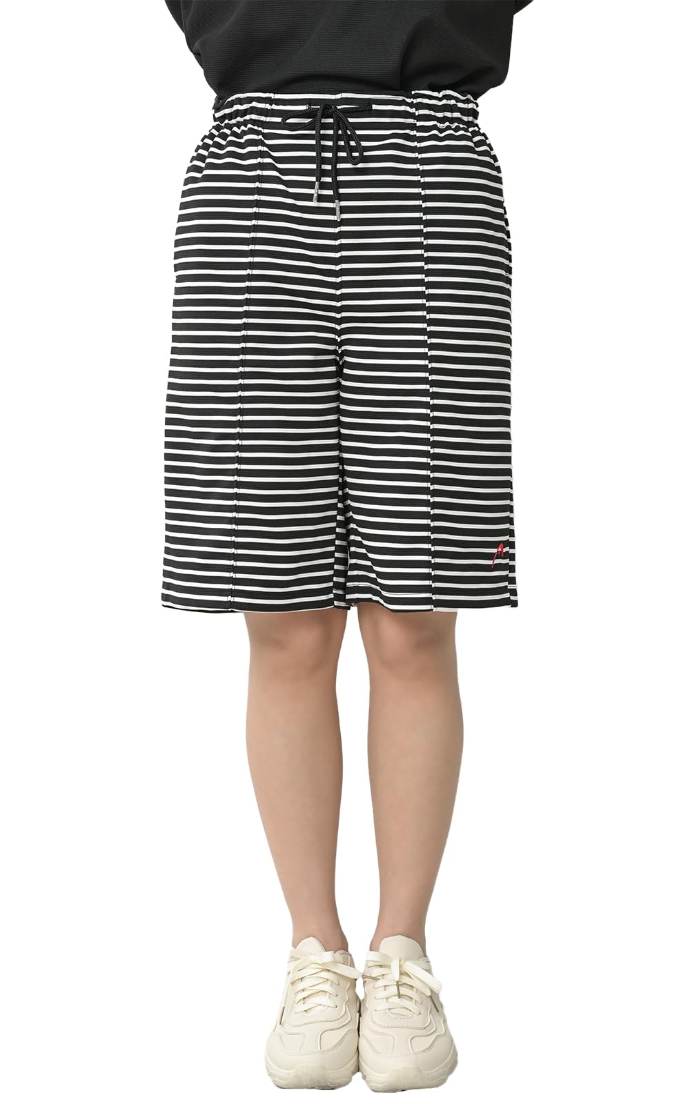 【送料無料】[JANJAM] 大きいサイズ レディース ハーフパンツ ミドル丈 ウエストゴム UVカット 速乾 耐塩素 ボトムス 色：ブラック/ホワイト、サイズ：4L