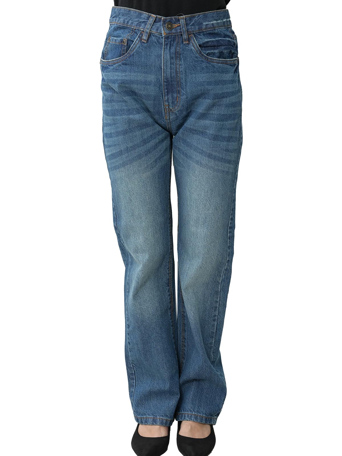 【送料無料】[JANJAM] 大きいサイズ レディース スリムストレートデニム ロング丈 ヴィンテージ加工 パンツ ボトムス cotton100 色：ブルー、サイズ：4L