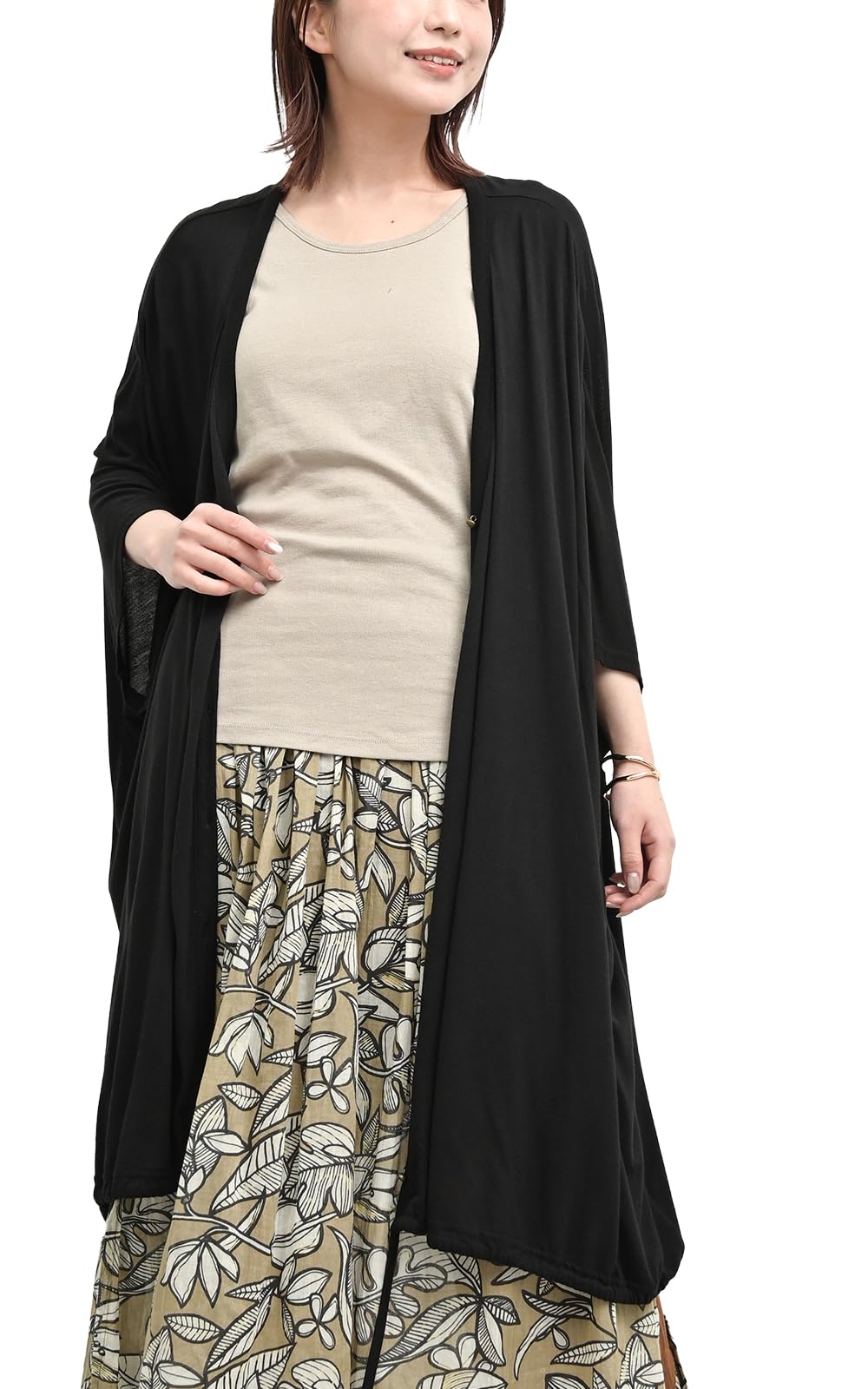 【送料無料】[JANJAM] 大きいサイズ レディース カーディガン 7分袖 前開きボタン 薄手 羽織り 色：ブ..