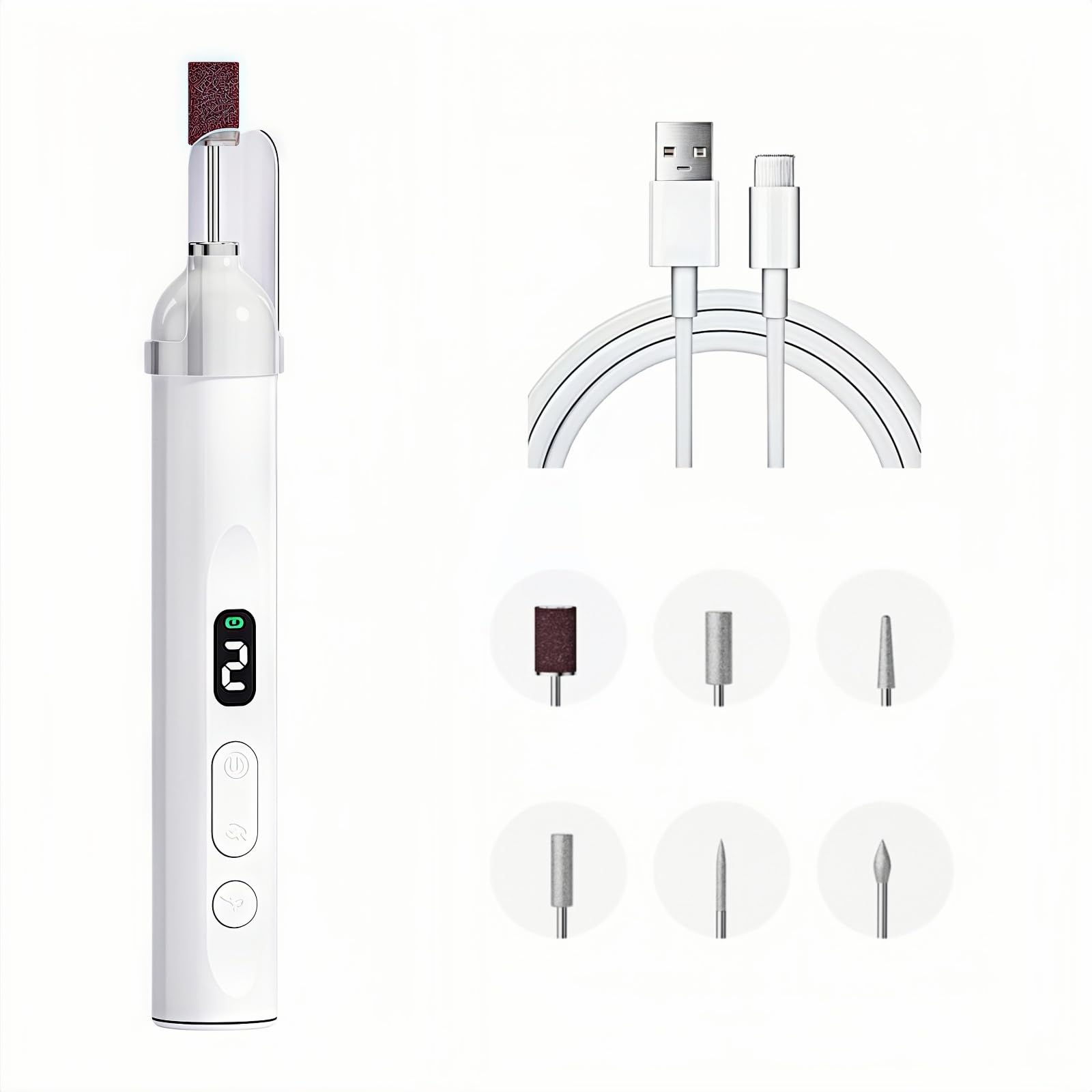 【送料無料】YUNMI 電動ネイルマシン 研磨 爪磨き 6個のビット LEDライト搭載 甘皮処理 甘皮ケア ネイルドリル 色：ホワイト