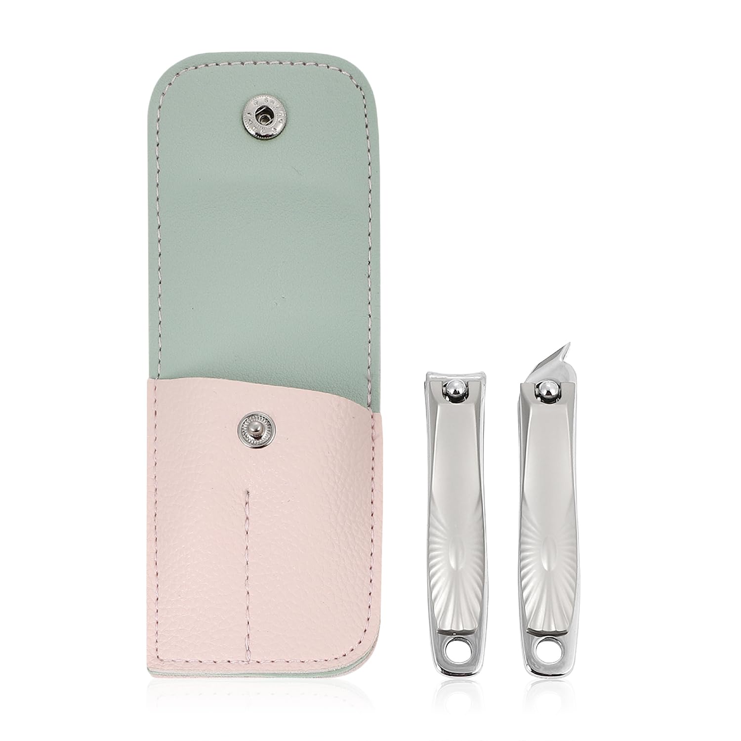 【送料無料】ツメきり 爪切りセット 収納ケース付き 携帯用 マニキュア ネイルケア 小さめ 色:ピンク×グリーン、サイズ:2本セット