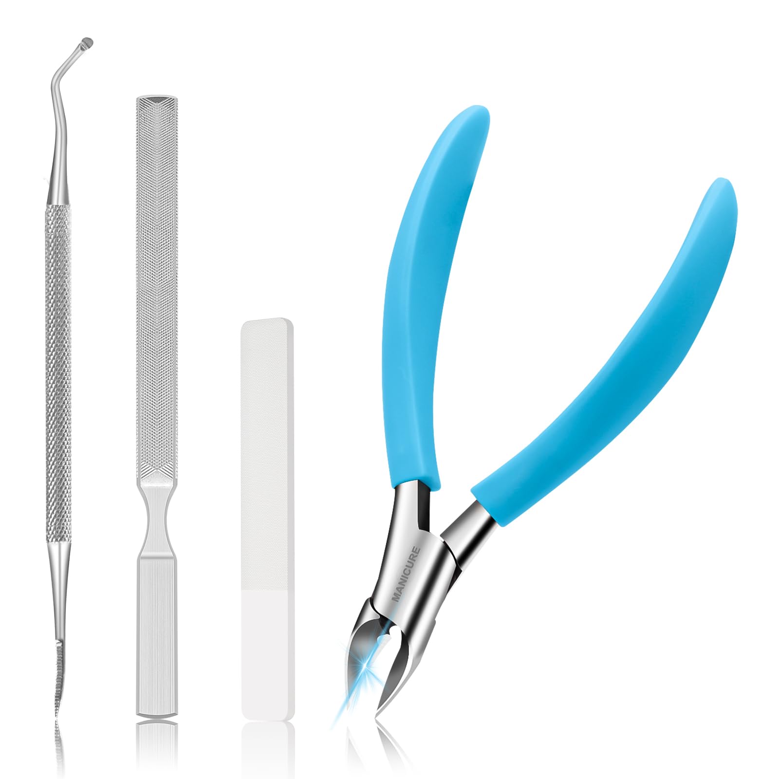 【送料無料】CGBE 爪切りニッパー 巻き爪・厚い爪用セット 爪やすり・爪リフター付き 色:青、サイズ:ブルー-4点セット