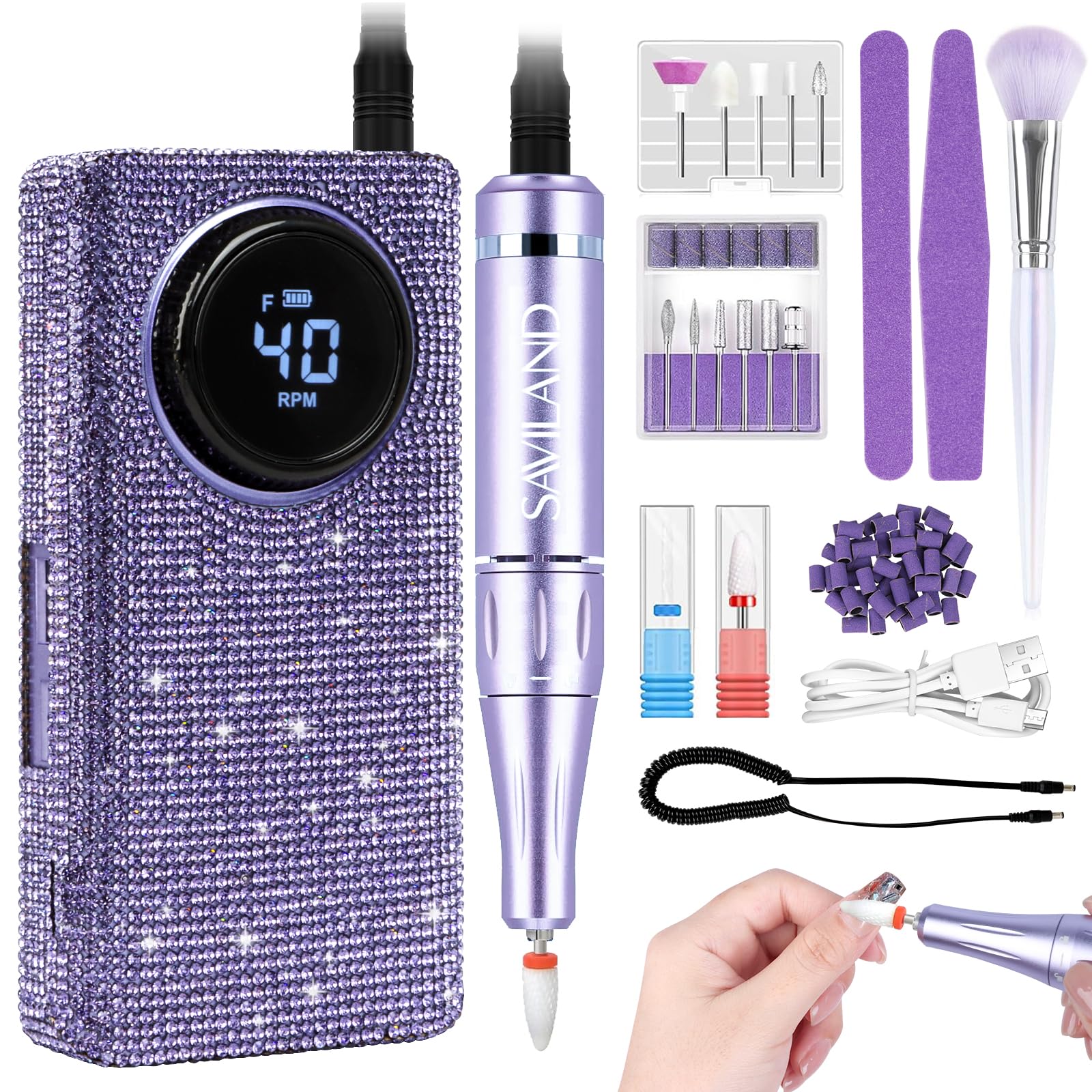 【送料無料】SAVILAND 40000RPM ネイルドリル 大容量 充電式 電動爪やすり 爪用ドリルビット13本 マニキュア ペディキュア 05