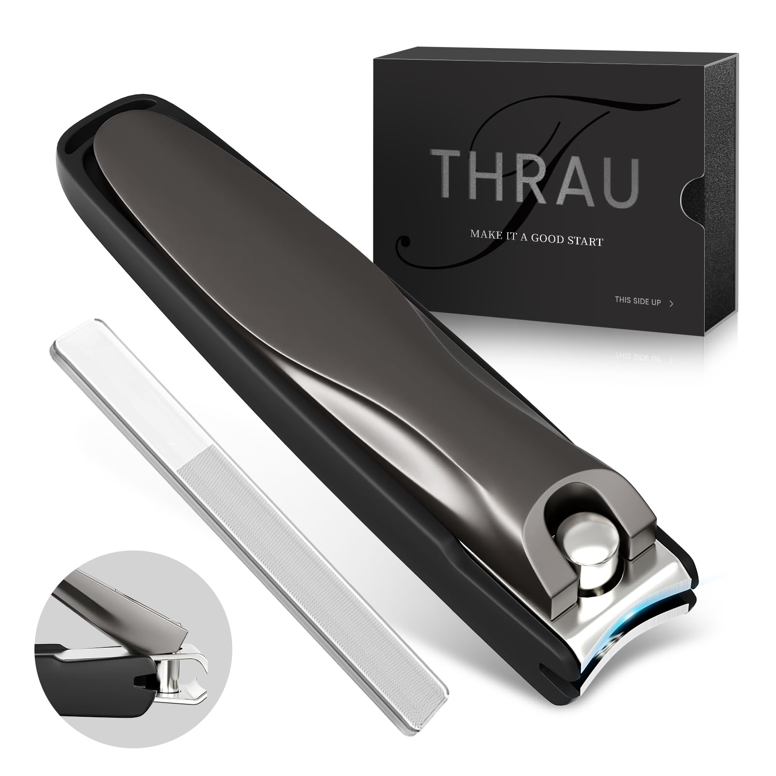 【送料無料】THRAU飛び散り防止爪切り、高級ステンレス製爪切り、手足兼用、厚い爪に対応、滑り止め 簡単操作、男女兼用 高齢者にも最適 プレゼント、爪やすり ガ...