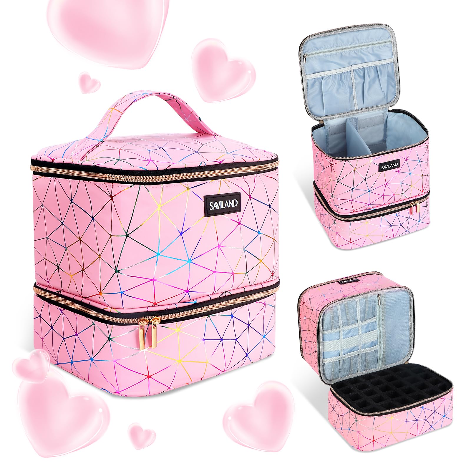 【送料無料】Saviland ネイルポリッシュオーガナイザー：ホログラフィック PUレザーデザイン 30本(15ml..