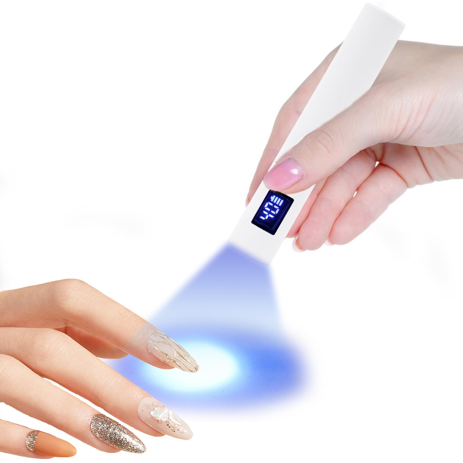 【送料無料】Voocye ネイルライト ペン型 3W uvライト レジン用 ledライト 小型 uvライト ネイル ジェル ネイルライト 硬化ライト USB充電式 led & uv 硬化 速乾 2階段タイマー 全ジェル対応 手足兼用 (ホワイト) 色：ホワイト、サイズ：NailArt01