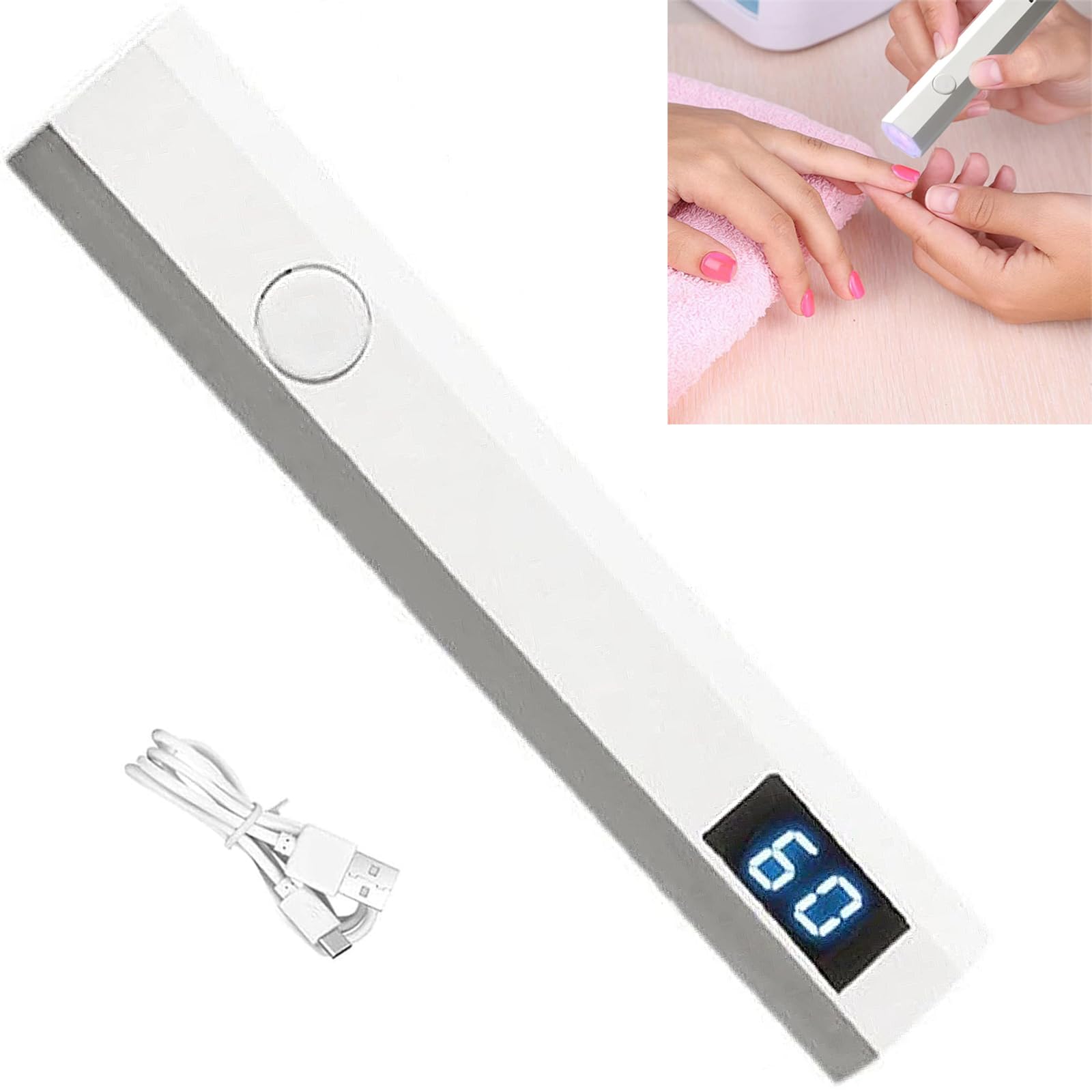 【送料無料】ネイルライト 充電式 ハンディ LEDディスプレ UV 硬化ライト 2階段タイマー 手足両用TYPE-C充電ポート 速乾 ペンネイルランプ ホワイト 色：ホワイト