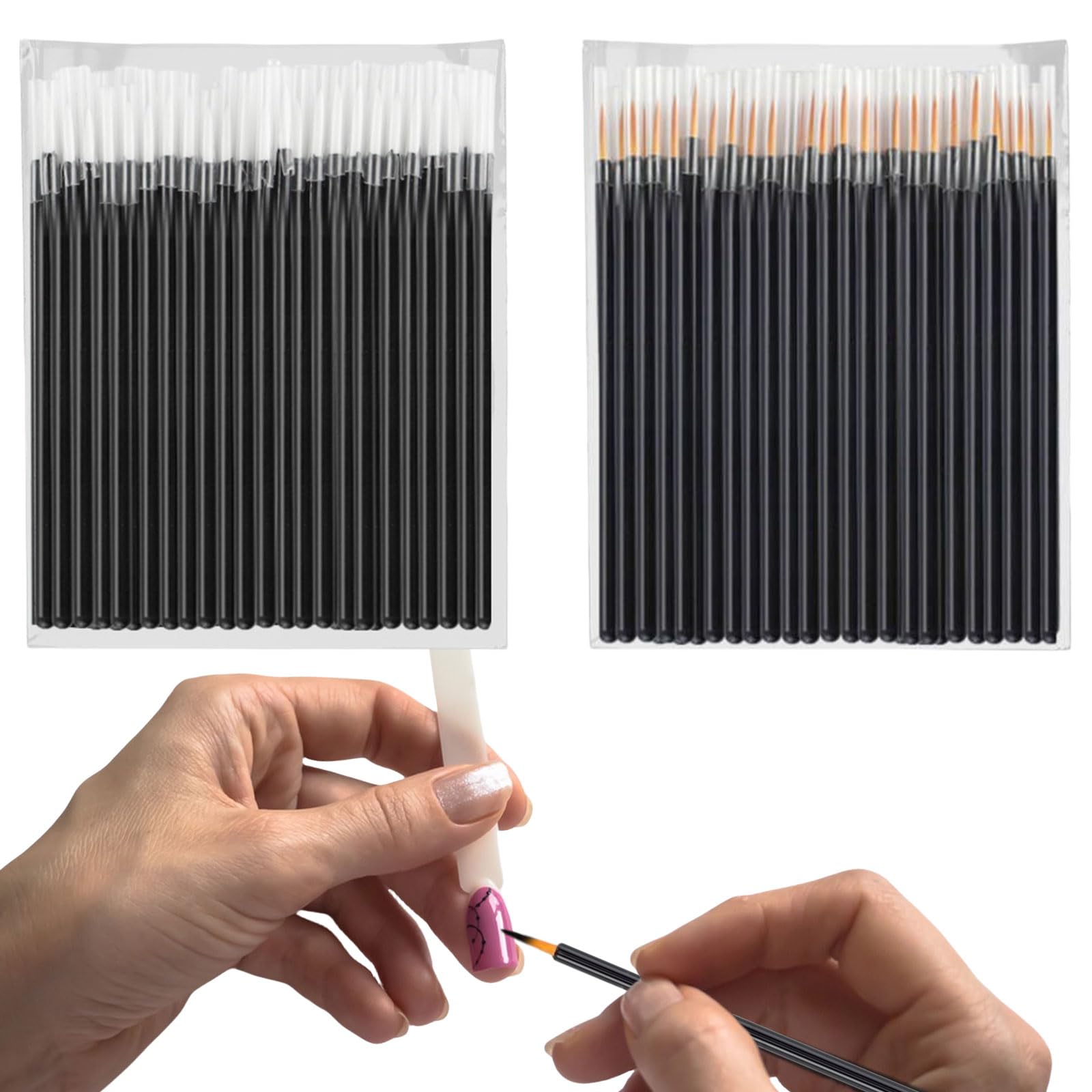 【送料無料】ネイルブラシ 極細 使い捨て 100本セット ネイル筆 アイライナーブラシ 多機能 ジェルネイ..