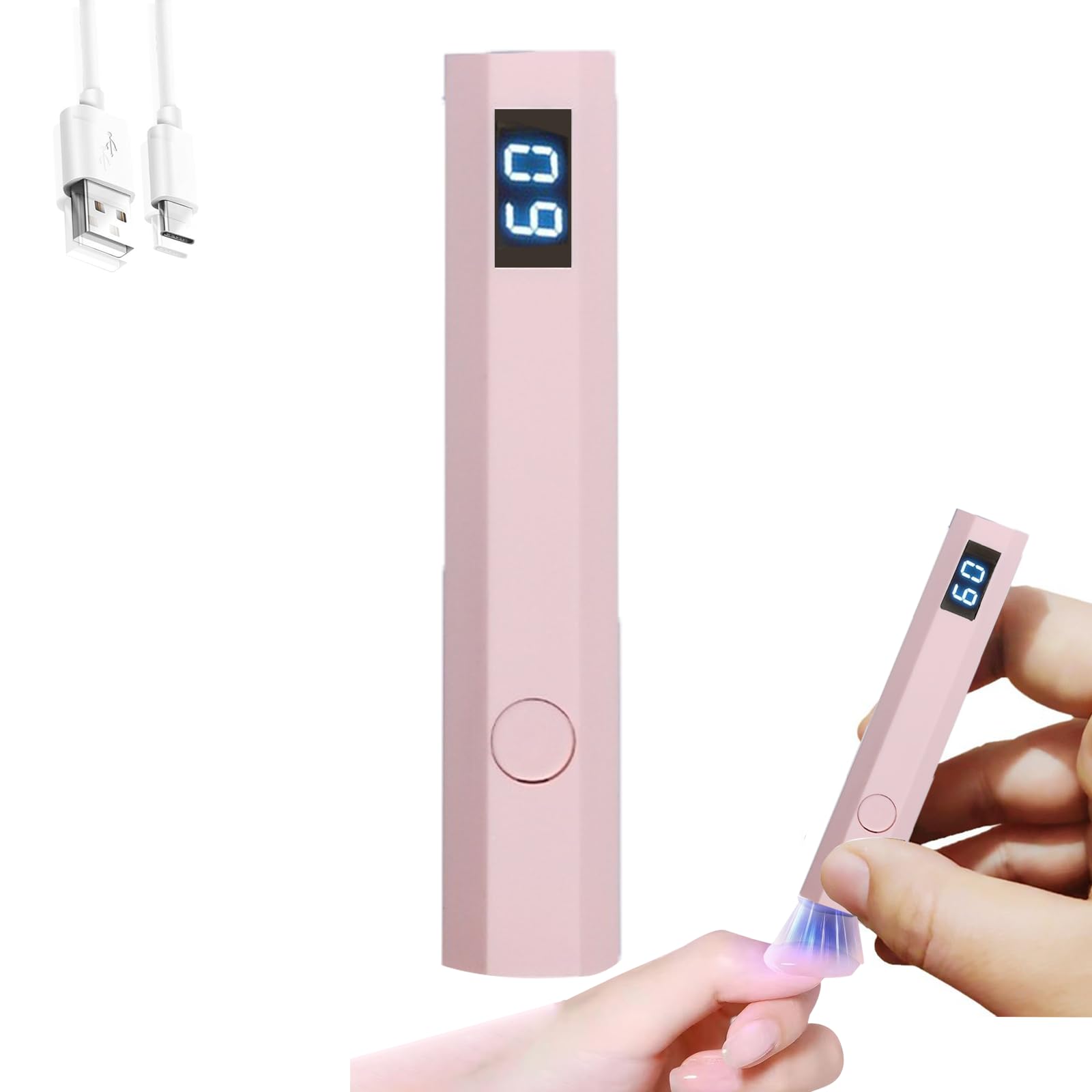 【送料無料】FineGood ネイルライト ペン型 LED充電式 3W ジェルネイルライト UVライト硬化ライト ジェルネイル レジン2階段タイマー 手足両用 速乾 コンパクト 充電式 携帯（ピンク） 色：ピンク