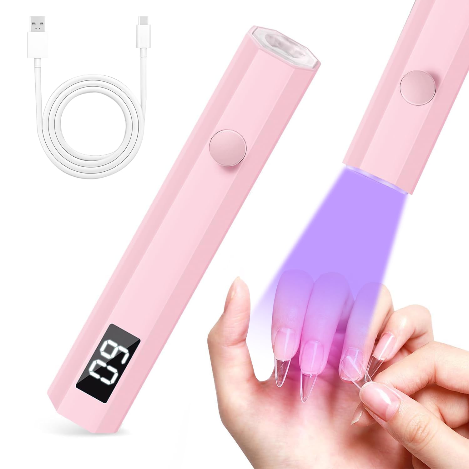 【送料無料】ネイルライト ミニ硬化ライト ペン型 Mini 3W ジェルネイル用ライト 20s/60s UVライト 2階段タイマー 速乾 高速硬化 セルフネイル用 手足両用 全ジェル対応 USB-C充電式 手持ち式 携帯便利 小型 軽量 出張用 旅行用 自宅でDIYネイル用 (ピンク) 色：ピンク