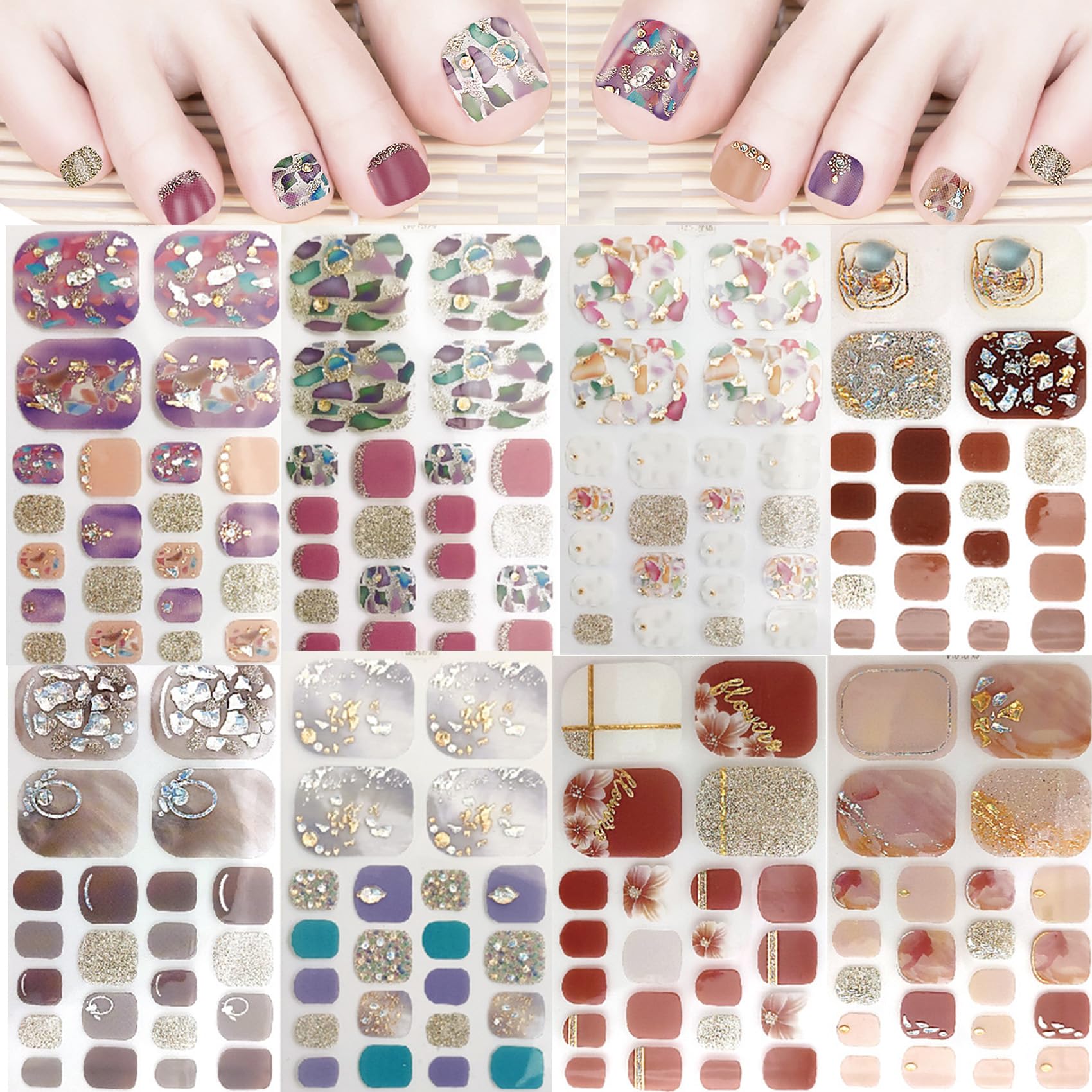 【送料無料】8枚 ネイルシール ジェルネイル 貼るだけ ネイルシール 足用 色：B