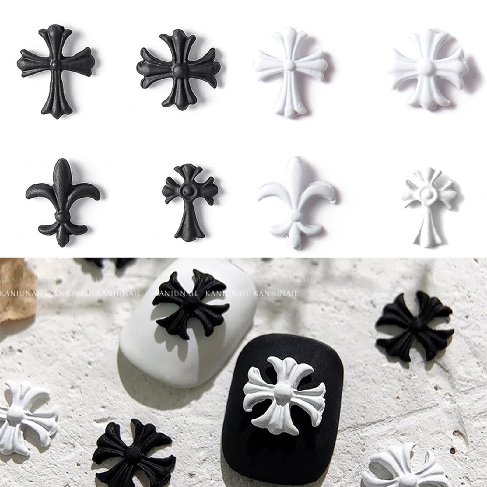 【送料無料】Vitalux ネイルパーツ 十字架 ブラック ホワイト 80個セット 3Dメタルパーツ パンク ヴィンテージ風 ネイルデコ ジェルネイル DIYク...