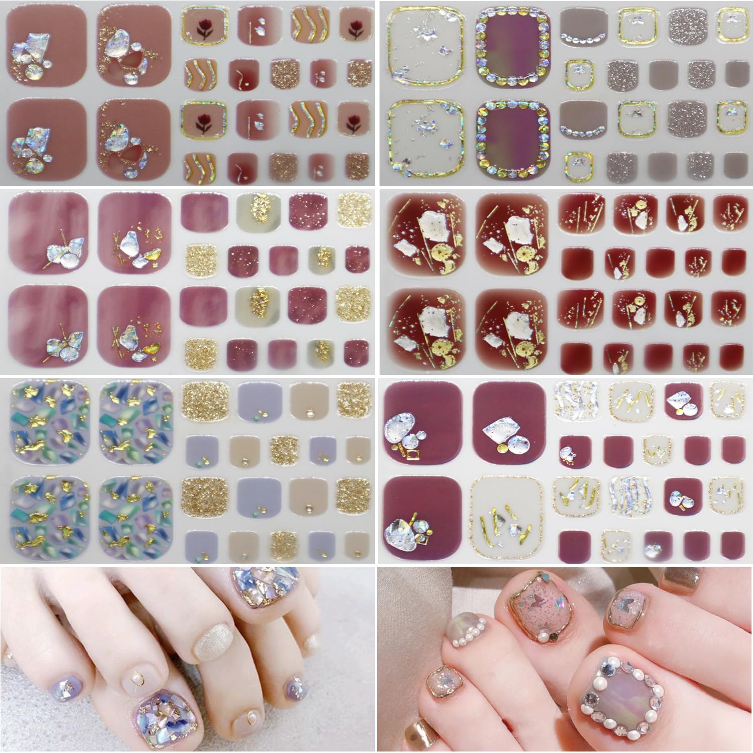 【送料無料】3D ネイルシール 足用 6枚セット 立体感 ins風 貼るだけ 春夏秋冬 おしゃれ ネイルチップ 可愛い ジェルネイル 初心者 操作簡単 レディース 色：04