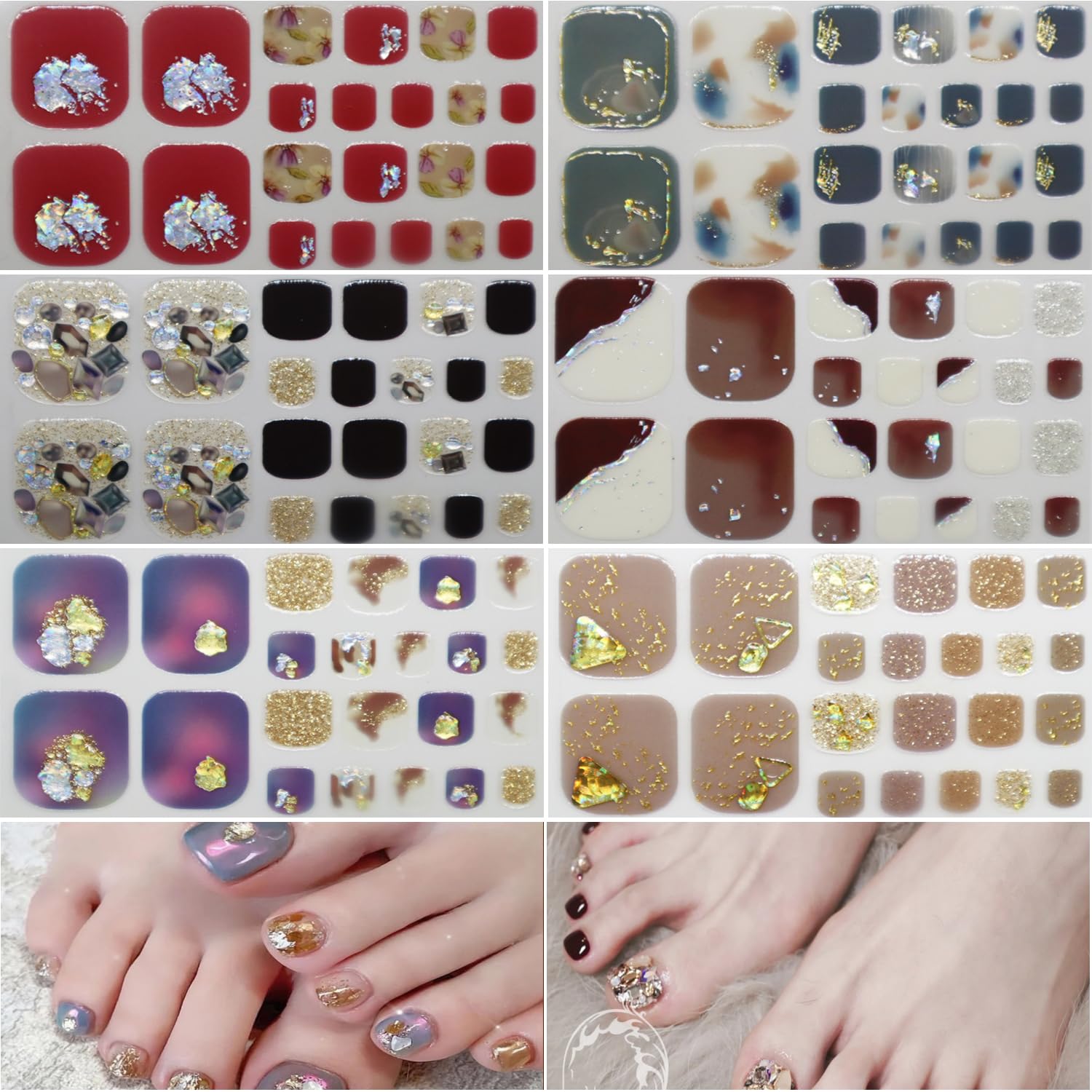 【送料無料】3D ネイルシール 足用 6枚セット 立体感 ins風 貼るだけ 春夏秋冬 おしゃれ ネイルチップ 可愛い ジェルネイル 初心者 操作簡単 レディース 色：07