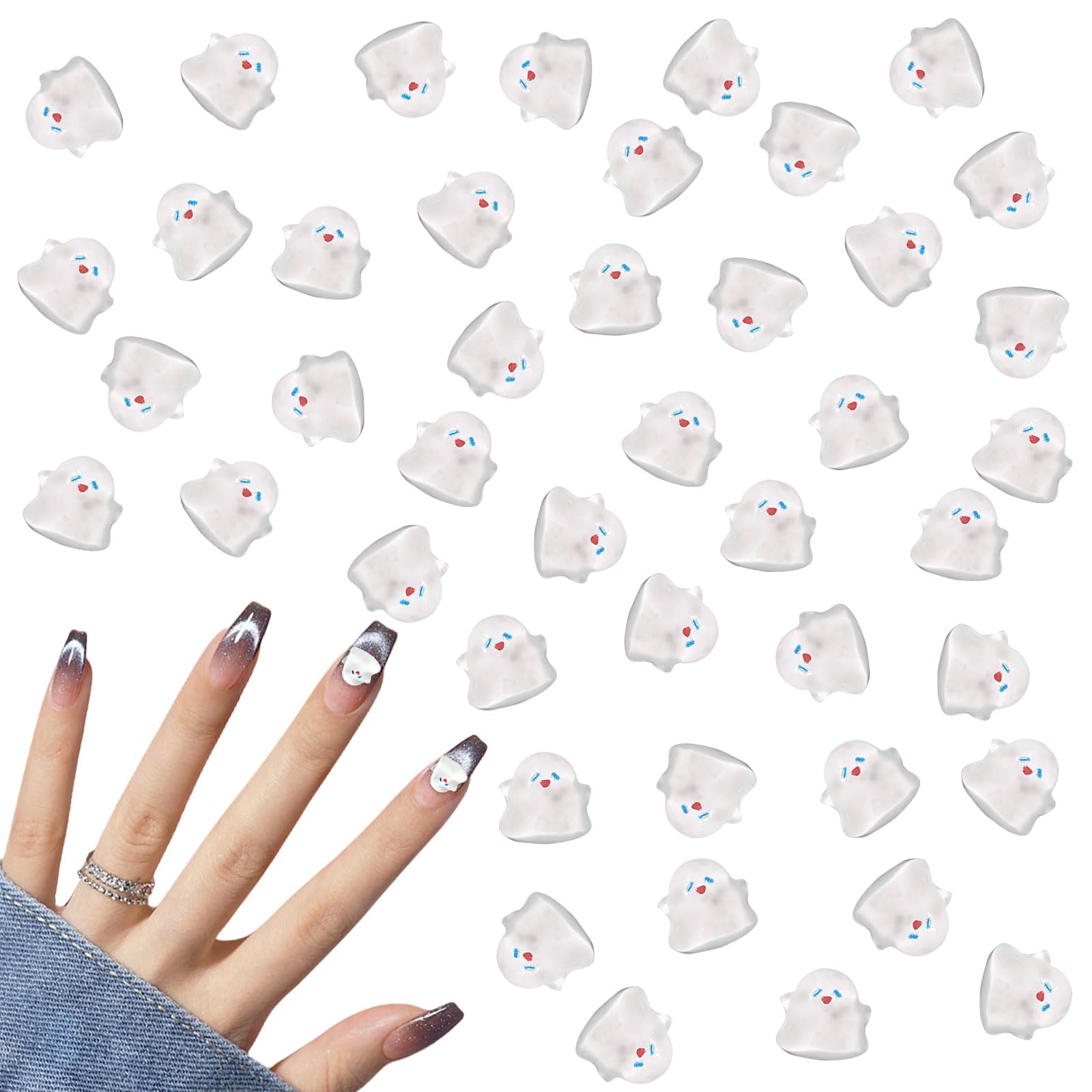 【送料無料】ネイルパーツ おばけ 100個セット 3D 立体 可愛い 幽霊 お化け クリア 大きめ ハロウィン ネイルパーツ ネイルアート デコパーツ ジュエリーパーツ レジンパーツ DIY ハンドメイド ハロウィン 色：ホワイト