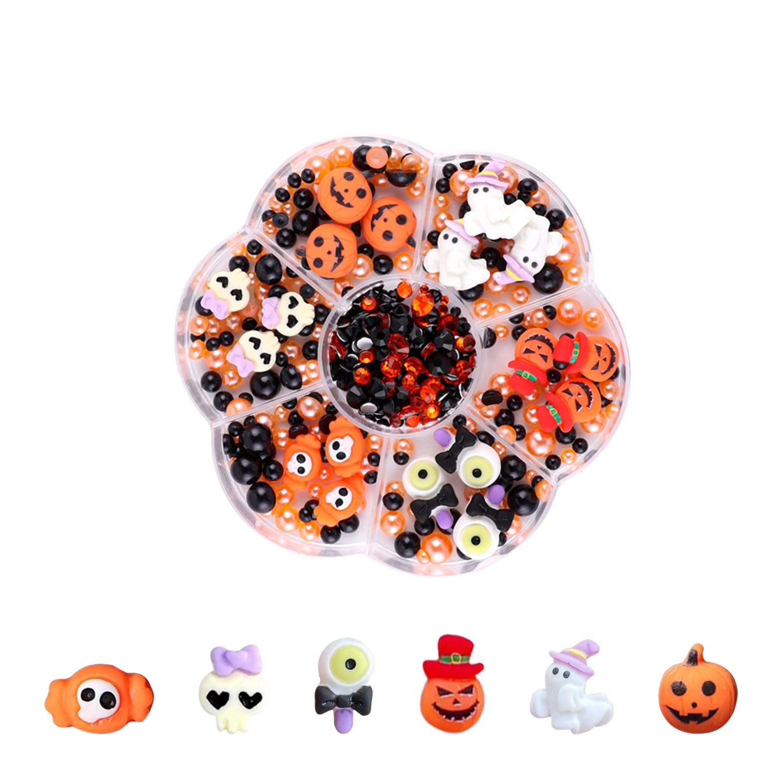 【送料無料】ネイルパーツ ハロウィン 3D 立体 かぼちゃ おばけ クモ クモの巣 コウモリ ネイルパーツ ジェルネイル レジン用 ビーズ ラインストーン ジュエリーパーツ ネイルアート デコパーツ ハンドメイド DIY ランダム形 色：E