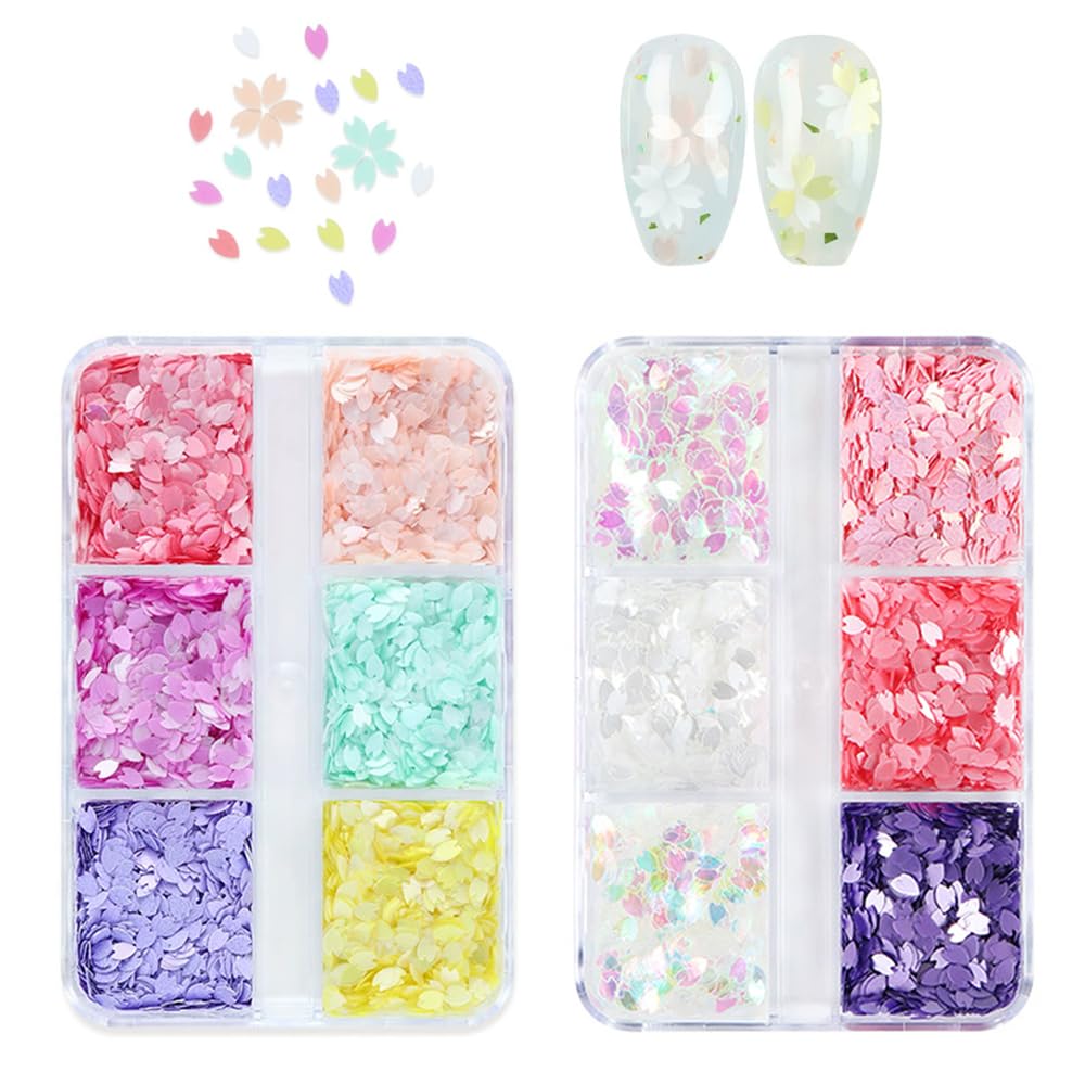 【送料無料】ネイルパーツ 12色 桜のシークイン デコパーツ 3Dネイル デコレーションパーツ 桜 ホログラム ネイルアート アクセサリー ジェルネイル ネイルデザイン デコアクセサリー 樹脂 封入パーツ 色：桜色