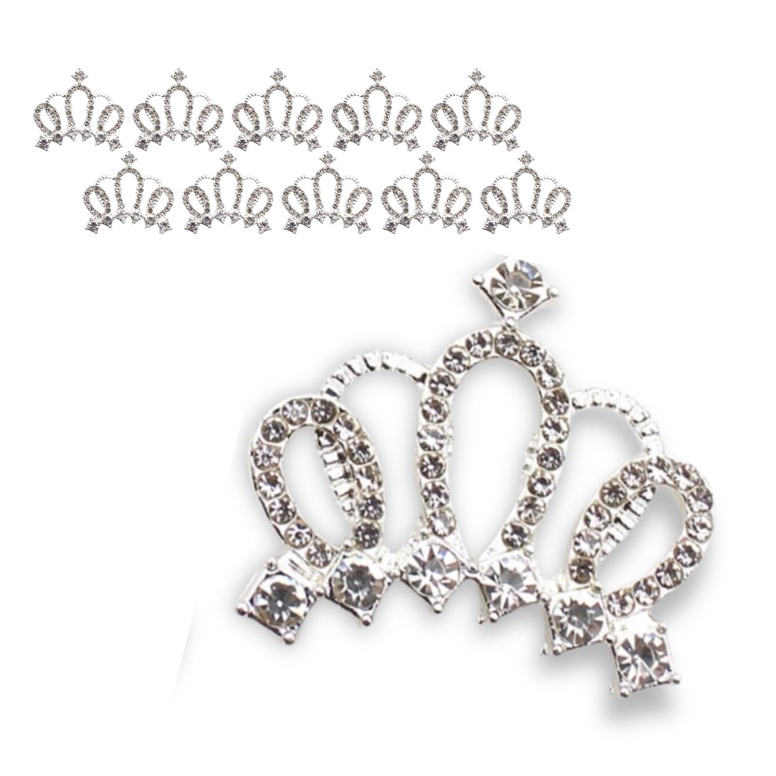 【送料無料】HWY. 王冠 パーツ 10個セット シルバー 大きい ネイルパーツ ハンドメイド クラフト用 派手 色:シルバー、サイズ:XS