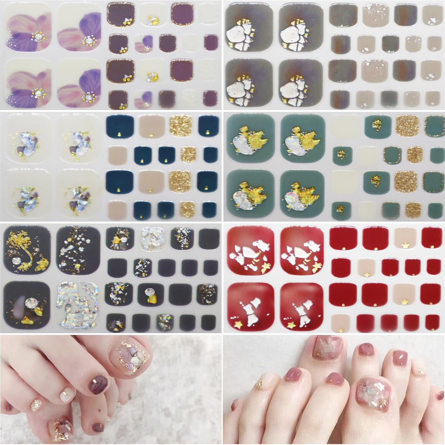 【送料無料】3D ネイルシール 足用 6枚セット 立体感 ins風 貼るだけ 春夏秋冬 おしゃれ ネイルチップ 可愛い ジェルネイル 初心者 操作簡単 レディース 色：03