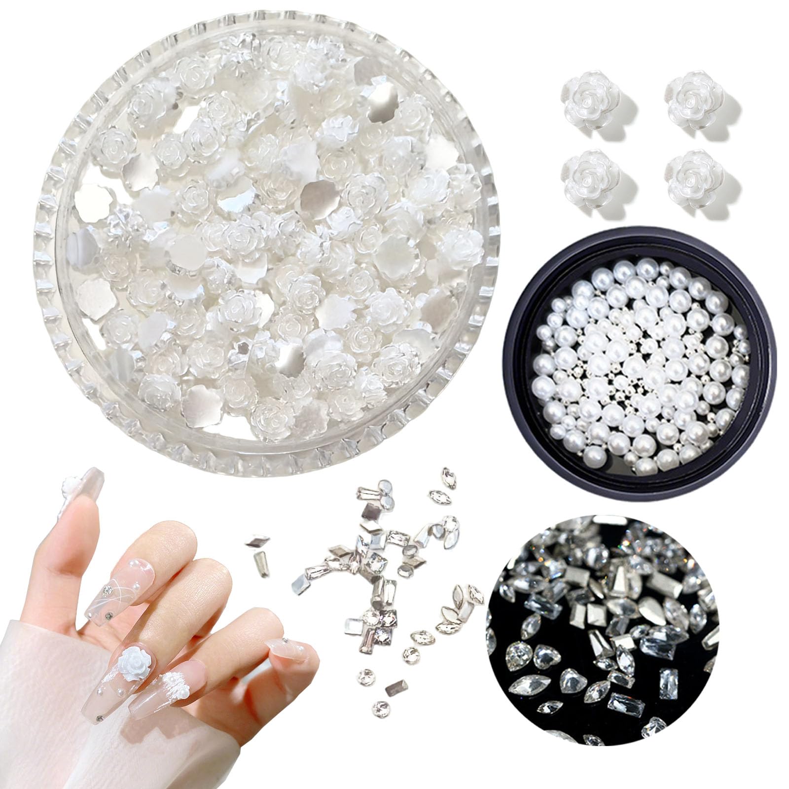 【送料無料】shefun 花 ネイルパーツ カメリア 薔薇 ネイル パーツ 約100個 3D 立体 小さい 6mm キラキ..