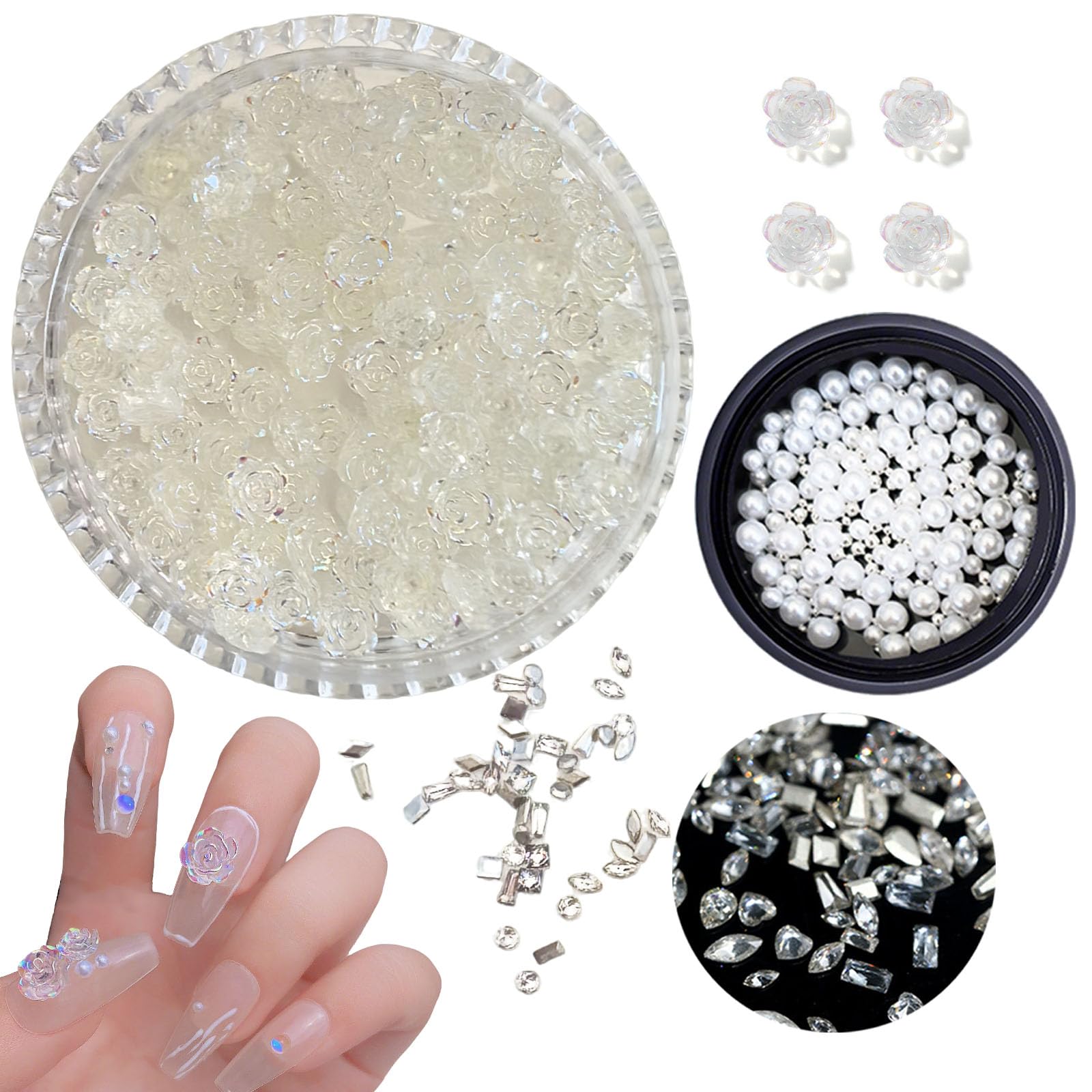 【送料無料】shefun 花 ネイルパーツ カメリア 薔薇 ネイル パーツ 約100個 3D 立体 小さい 6mm キラキラ 可愛い 椿 バラ ローズ 春 お花...