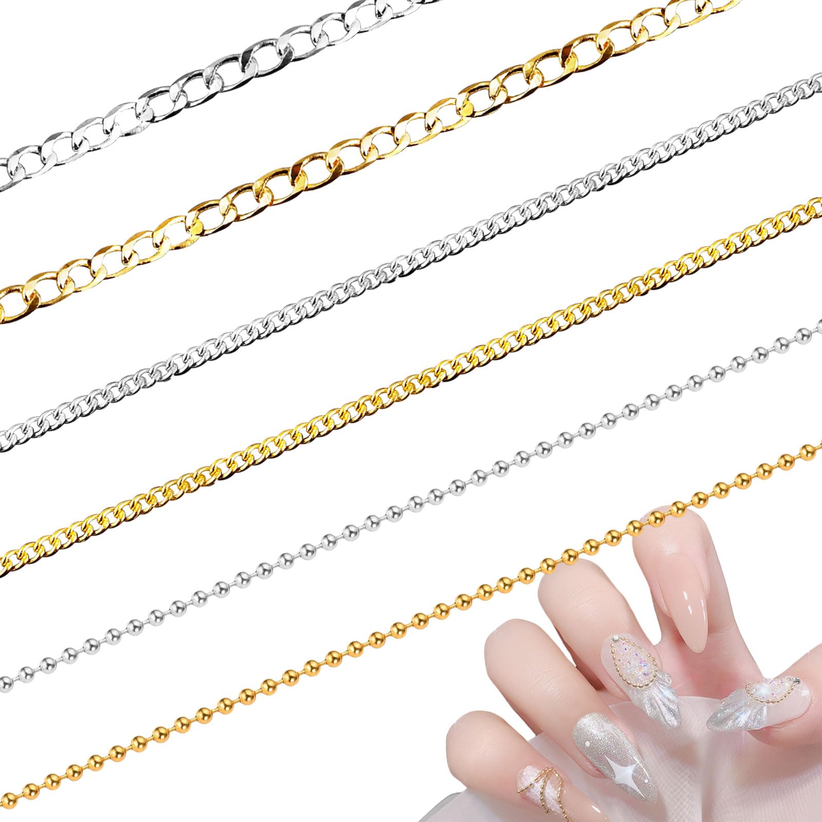 【送料無料】ネイルパーツ チェーン 6種類 50cm ボールチェーン ネイル チェーン 極細 裁断可能 ファッ..
