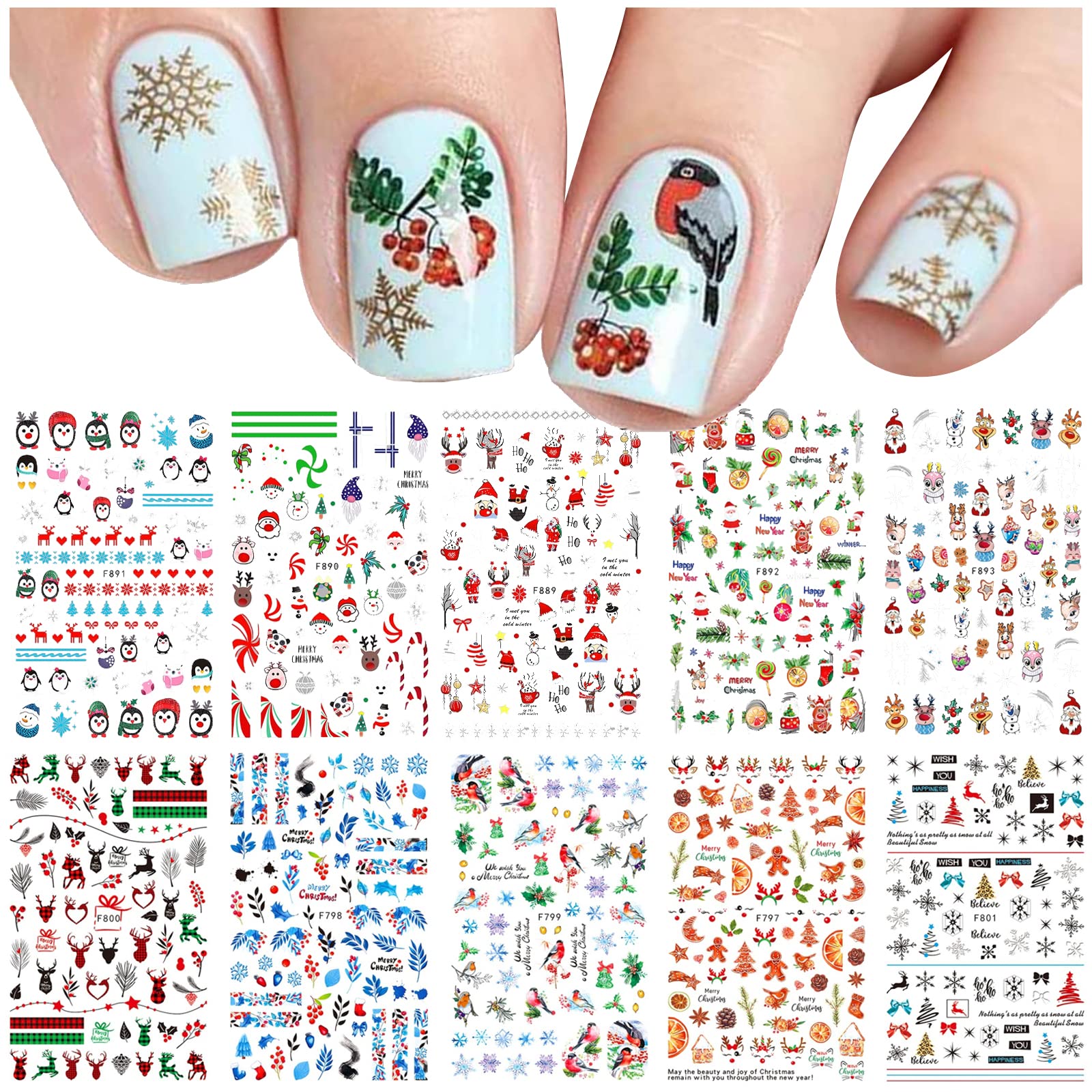 【送料無料】ネイルシール クリスマス 10枚セット サンタクロース 雪の結晶 雪だるま ジンジャーブレッ..