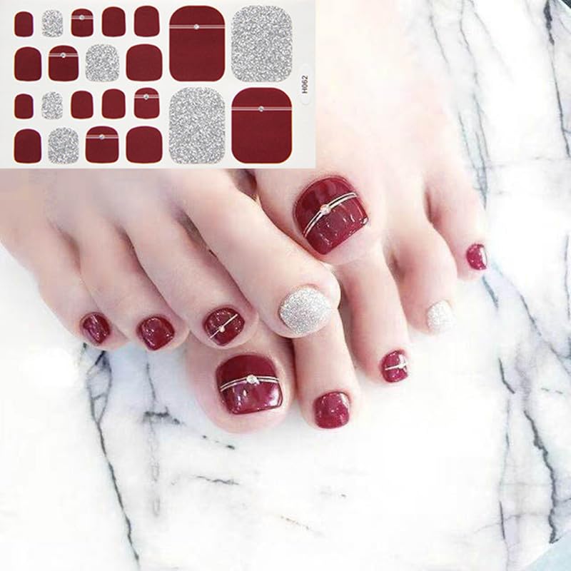 【送料無料】ジェルネイルシール 足用 2枚入 マニキュア膜付 長持ち無臭 防水 安全 貼るジェルネイル 貼って固めるグラデーション オフィスネイル キラキラ 可愛い シンプル 女性 プレゼント ツール付き 色：H062