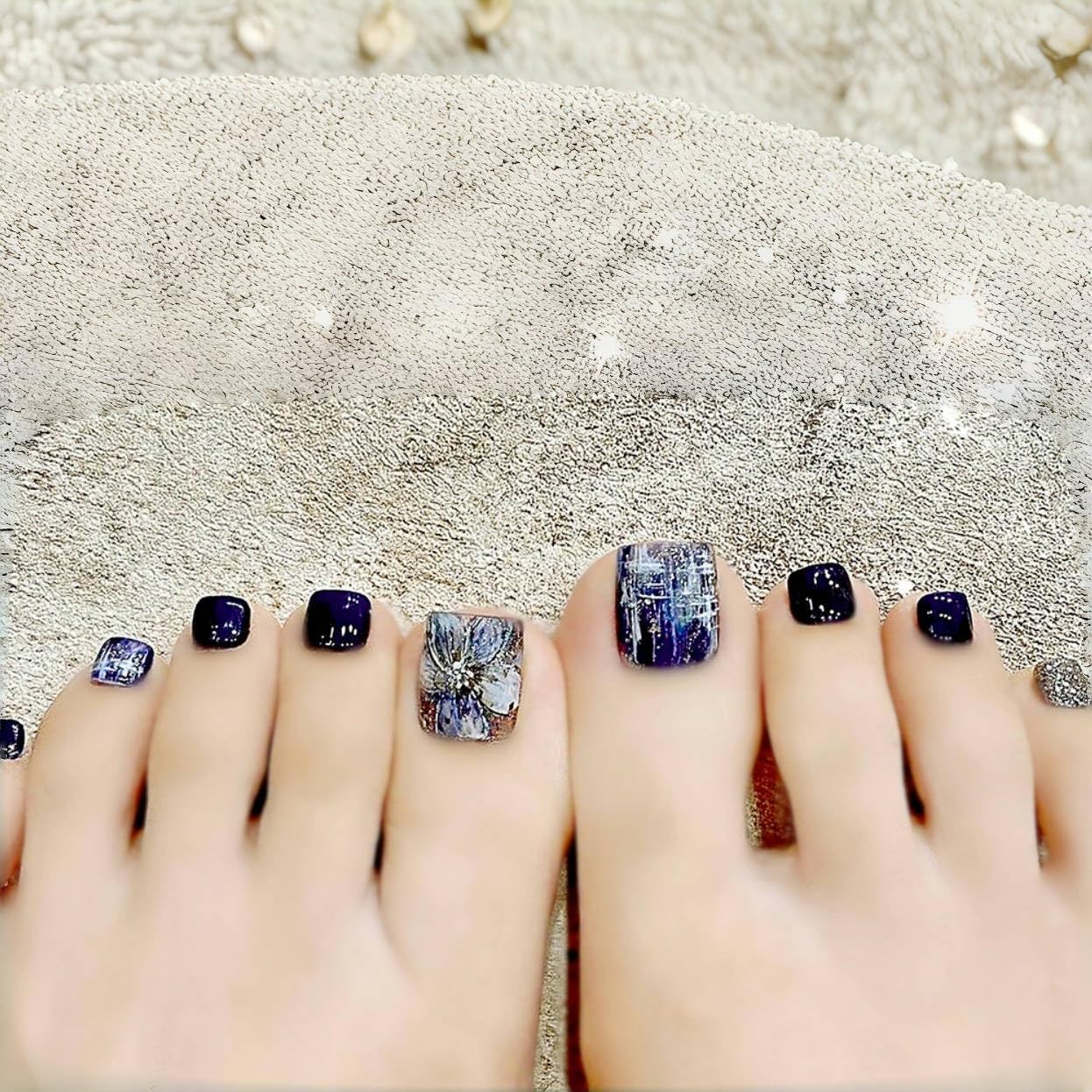 【送料無料】ジェルネイルシール 足用 2枚入 マニキュア膜付 長持ち無臭 防水 安全 貼るジェルネイル 貼って固めるグラデーション オフィスネイル キラキラ 可愛い シンプル 女性 プレゼント ツール付き 色：H154