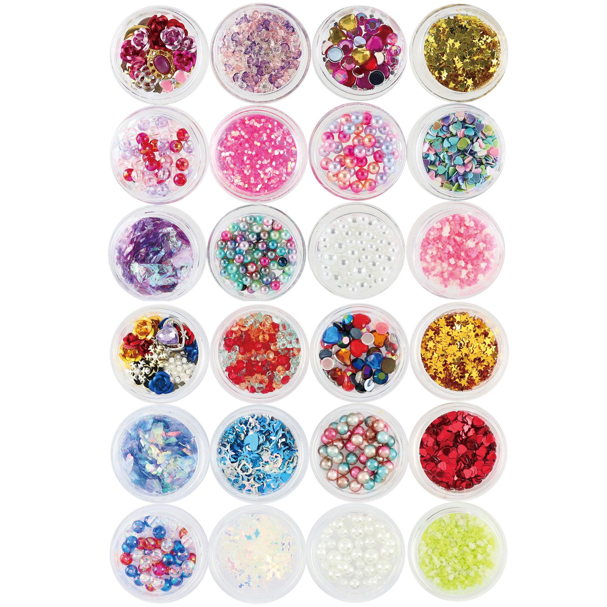 【送料無料】Princess-style シャカシャカ ネイル レジン 封入パーツ 24個セット (ピンク&雪の結晶) 色:ピンク、レッド