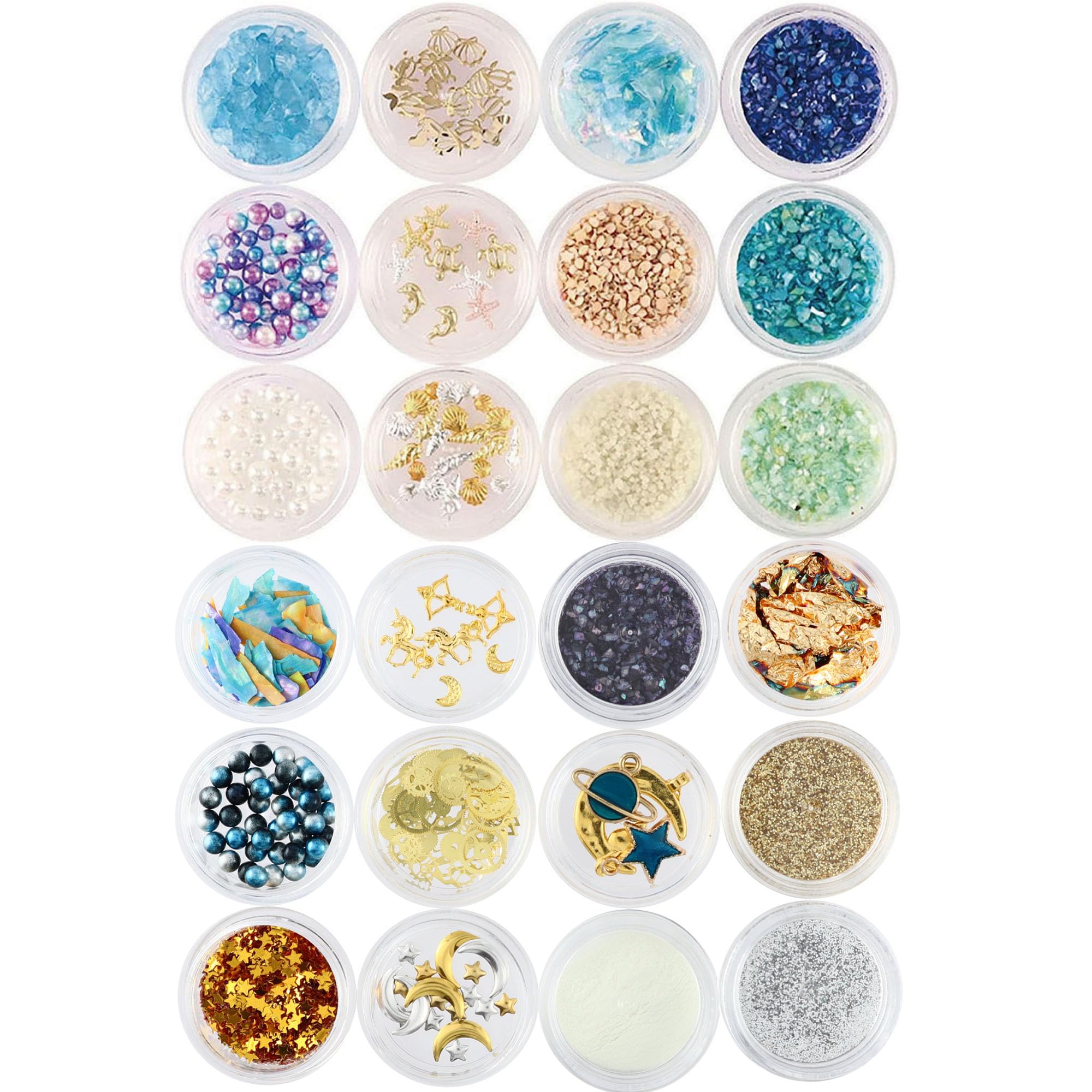 【送料無料】Princess-style シャカシャカ ネイル レジン 封入パーツ 24個セット (マリン&宇宙系) 色:ブルー