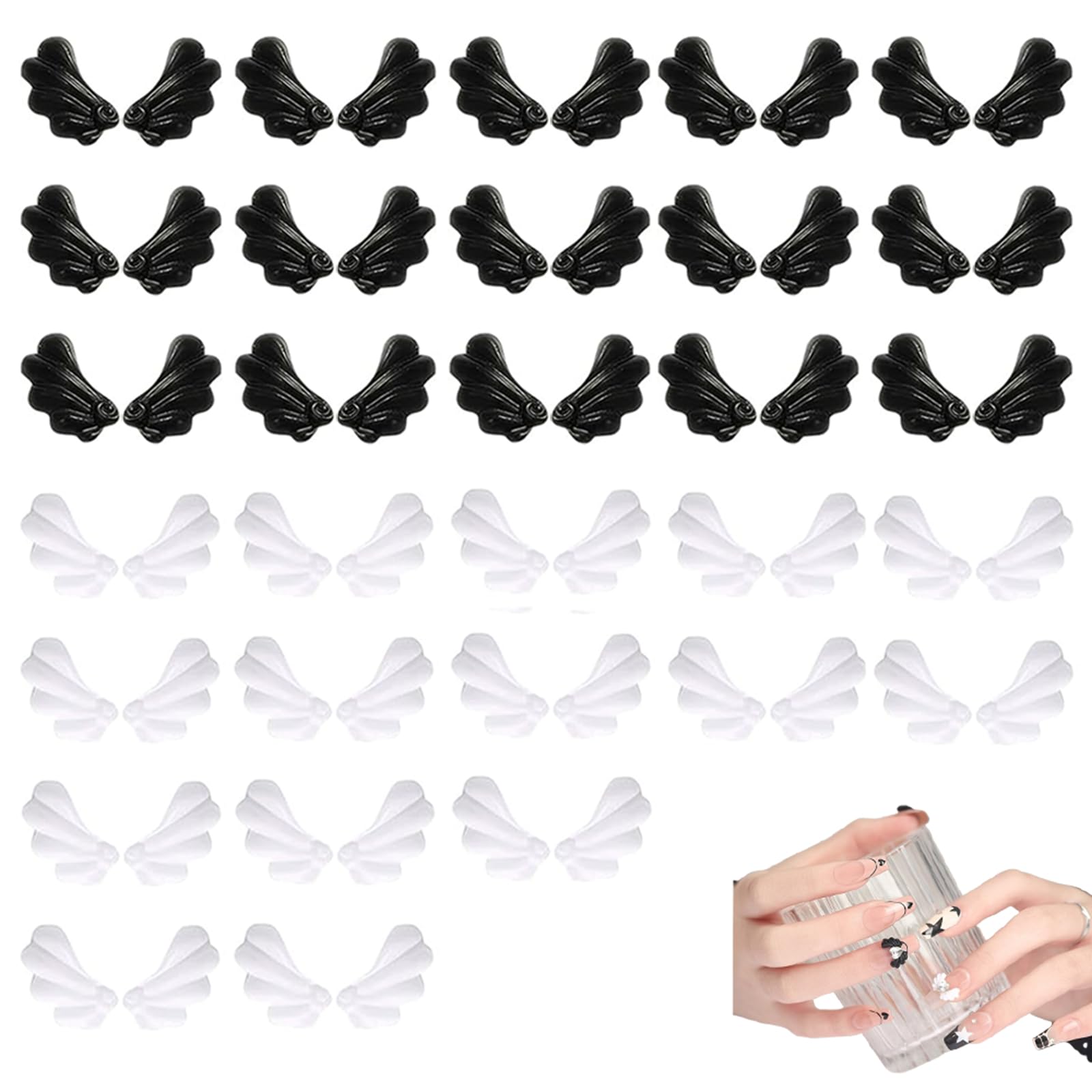 【送料無料】LKCCTK ネイルパーツ 立体 天使の翼 小悪魔の翼 ネイルチャーム ブラック ホワイト 30ペア 可愛 い デコパーツ 色:ブラック、ホワイト