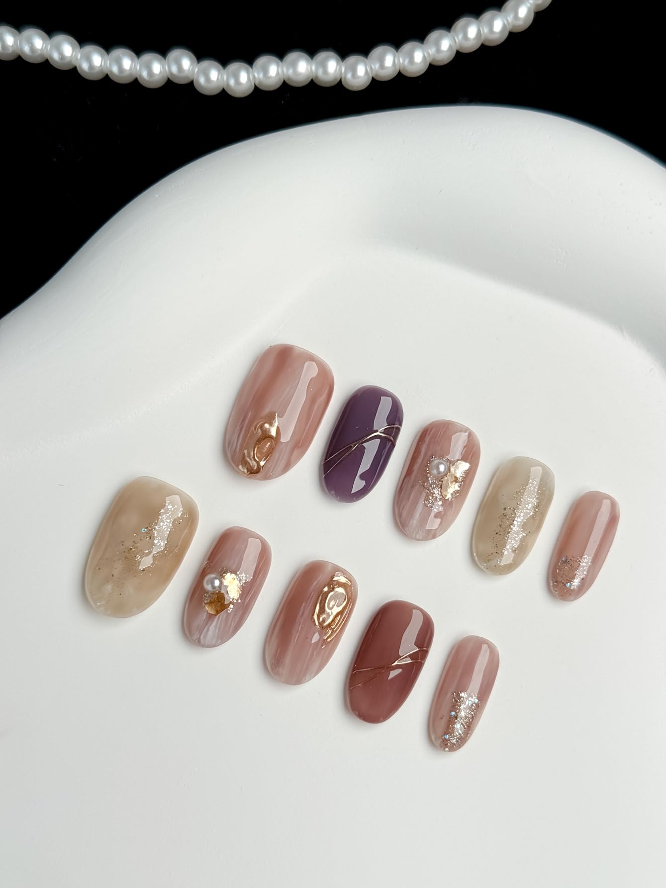 【送料無料】LemiVibeネイルチップ 100%ハンドメイド 貼るだけネイル ジェルネイル ネイルシール セルフネイル ネイルステッカー おうちネイル ネイルデザイン セルフネイル fg 色：遠霞、サイズ：M