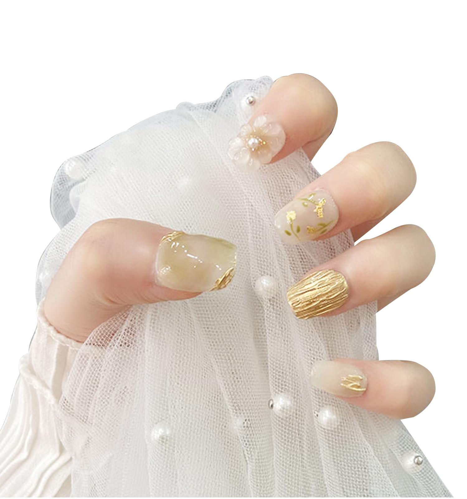 【送料無料】[Herbeluemily] ネイルチップ ショート 手作り 付け爪 3D 収納ケース付き 10枚入 色：ホワイト、サイズ：L