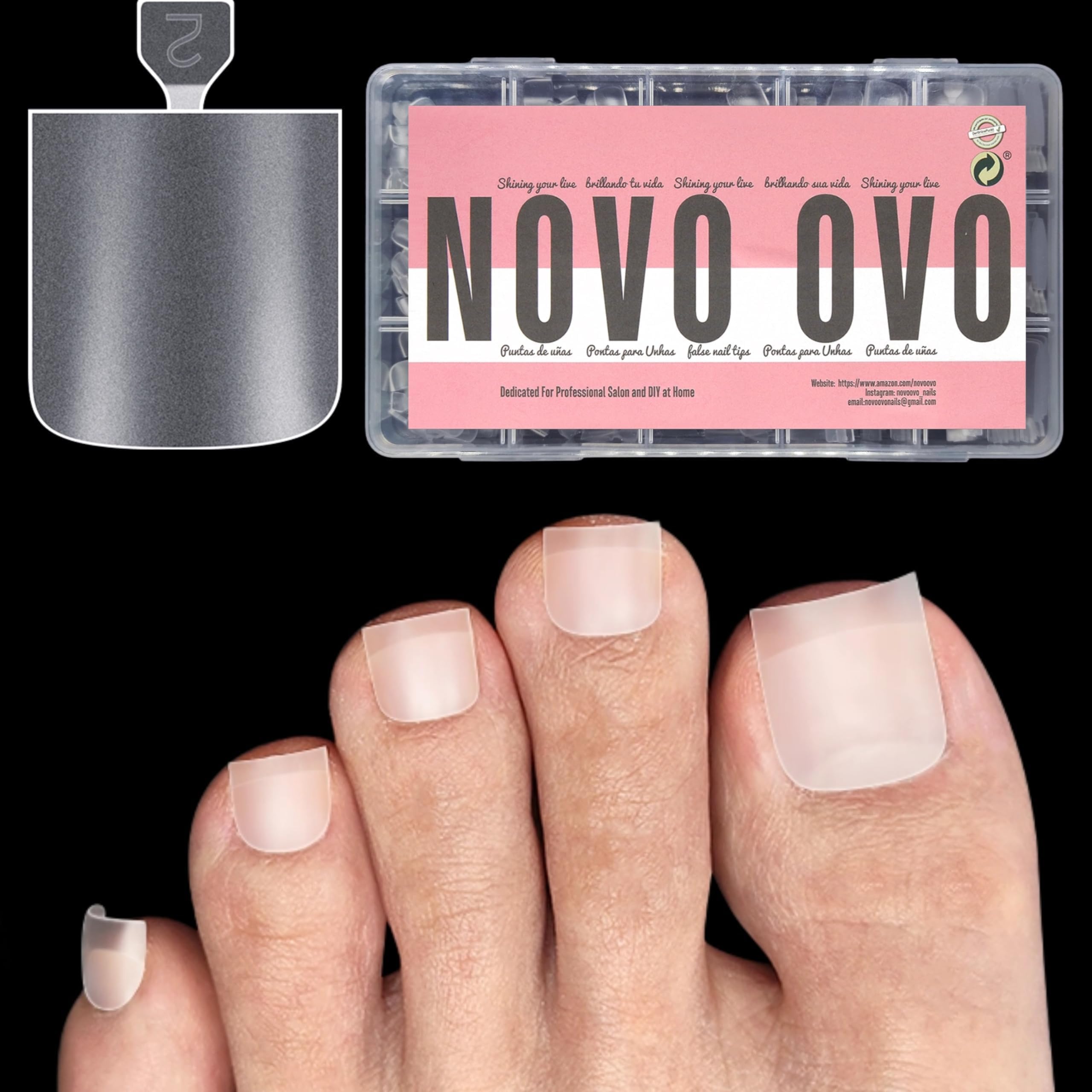 【送料無料】NOVO OVOネイルチップ、つま先用ネイルチップ、カーブフルカバーのダブルマットプレファイルドアクリルソフトジェルネイルエクステンション 色：Sharp Square Toe Nail Tip、サイズ：medium