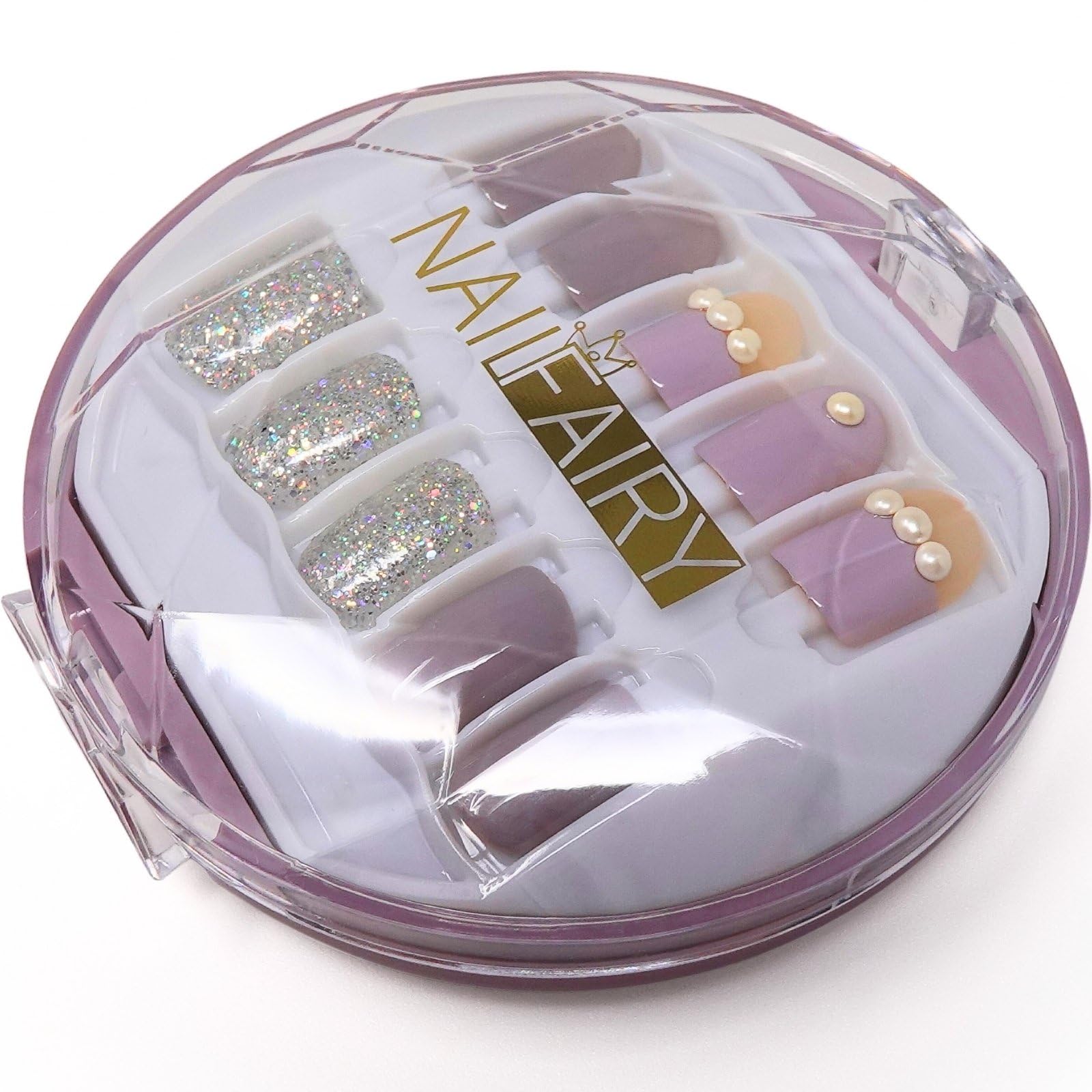 【送料無料】COLORBIRD ネイルチップ ショート ネイル 付け爪 チップ 短め 可愛い NAILFAIRY 色：パープル ベージュ シルバー パール、サイズ：ショート