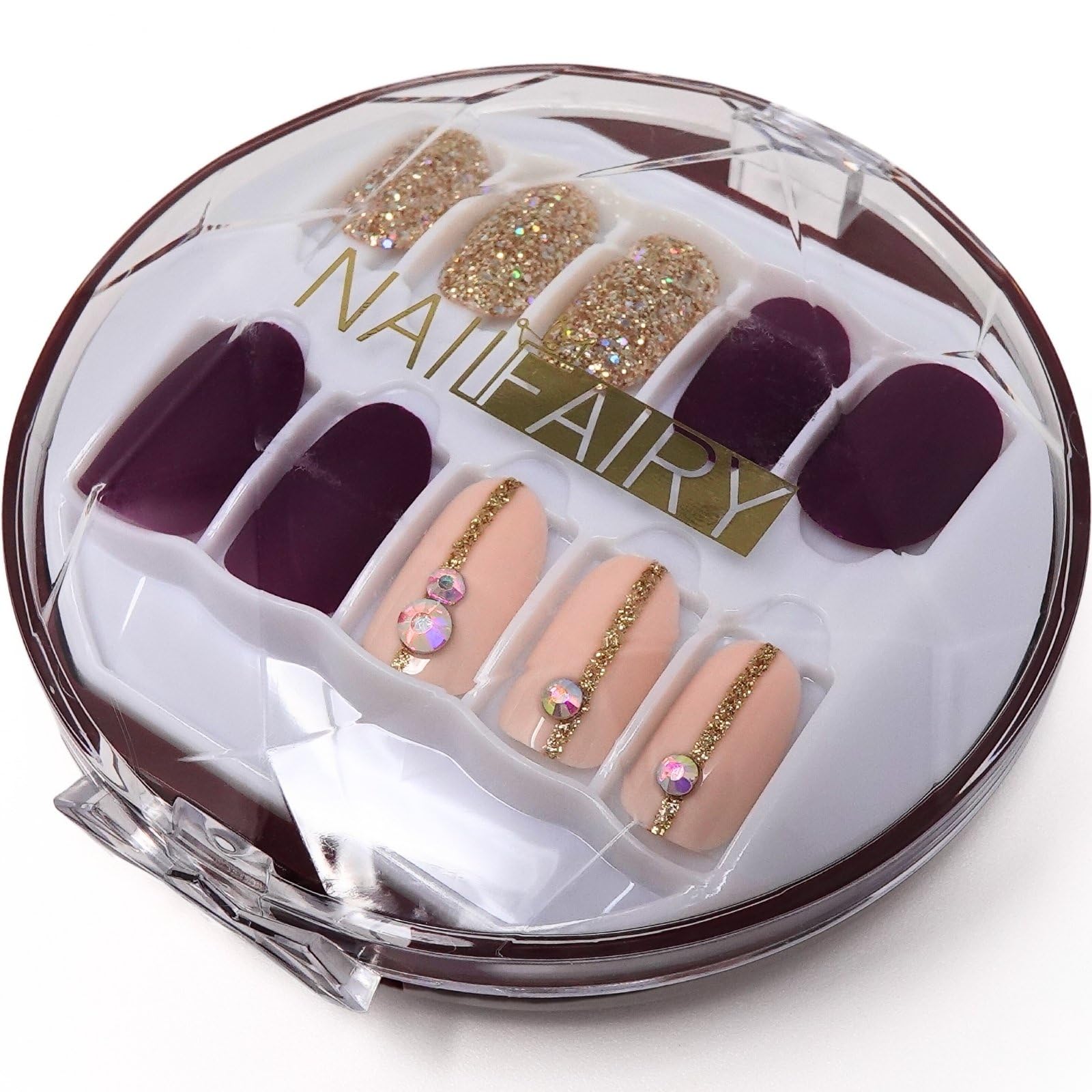 【送料無料】COLORBIRD ネイルチップ ショート ネイル 付け爪 チップ 短め 可愛い NAILFAIRY 色：パープル ベージュ ゴールド、サイズ：ショート