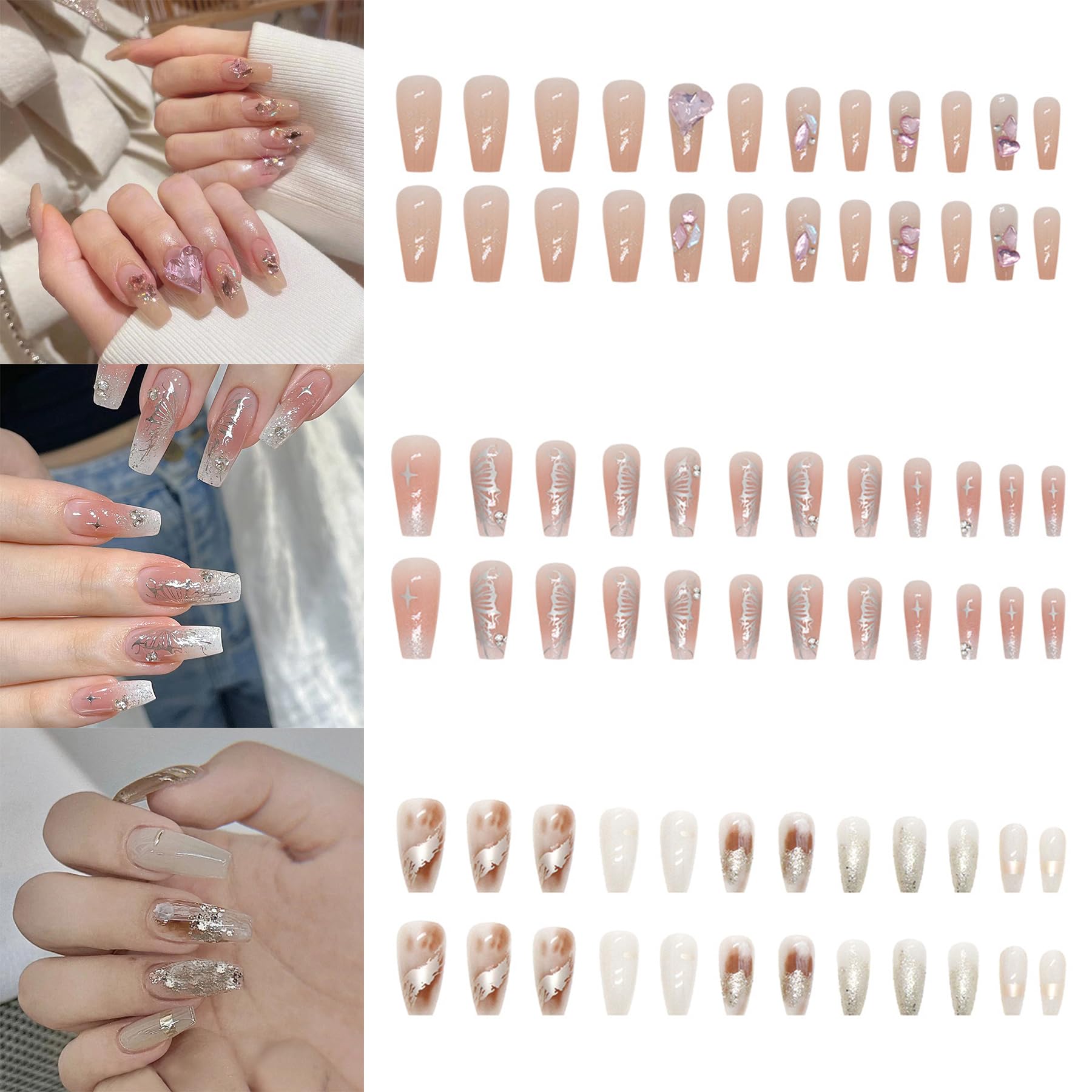 【送料無料】NIUANIUA ネイルチップ ロング 花嫁ネイル 光沢 つけ爪 両面テープ ネイルチップ 人気 和..