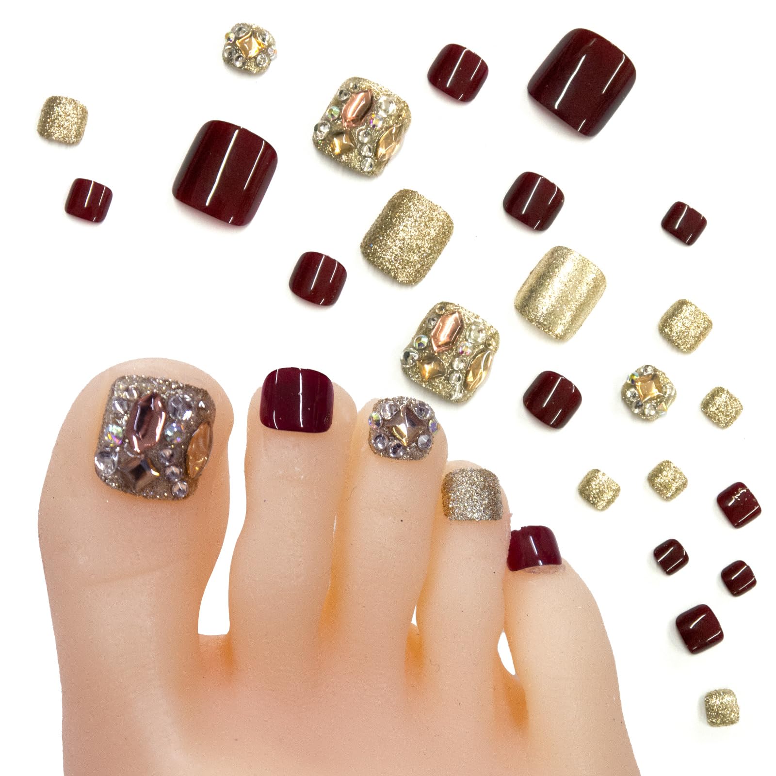 【送料無料】NailRecipe(ネイルレシピ) ネイルチップ 足 24枚入り ビジュー親指 ネイルシール 足 つけ爪 ネイル チップ フットネイル 繰り返し使える ジェルネイルチップ サマーネイル 夏 結婚式 成人式 足用ネイル 簡単 ネイル 剥がせる フット用