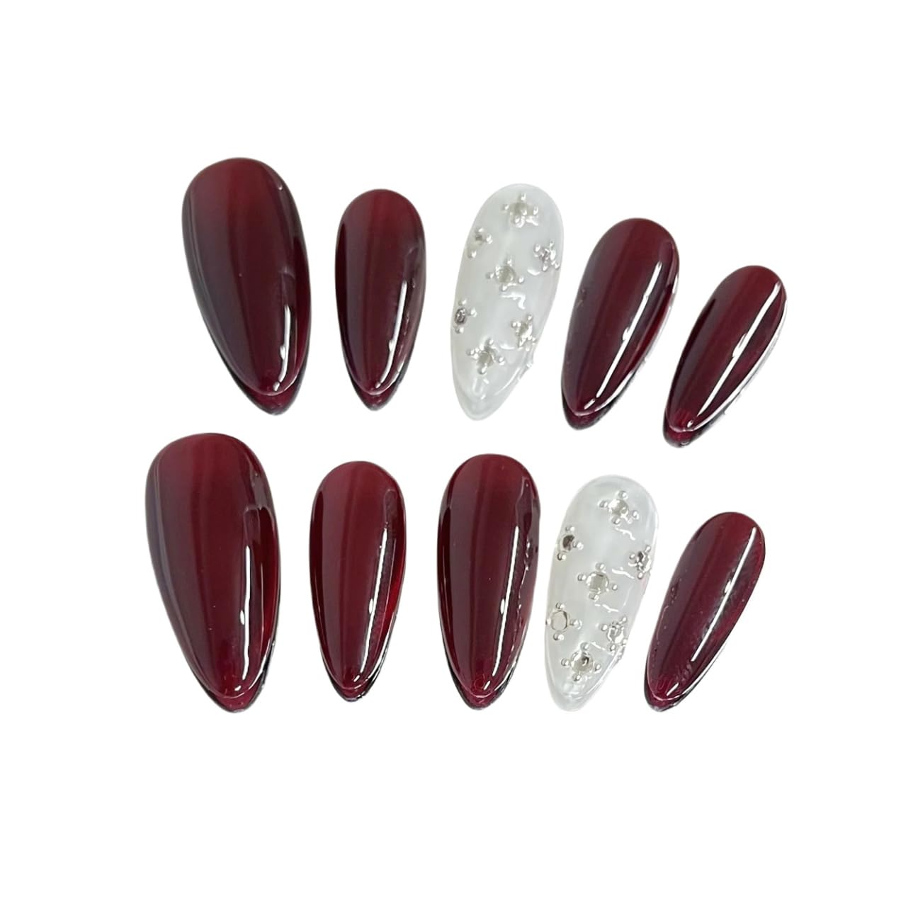 【送料無料】手作りネイルチップミディアムアルモンド淡い水色マーメイド海洋のテーマ人気デザイン付け..