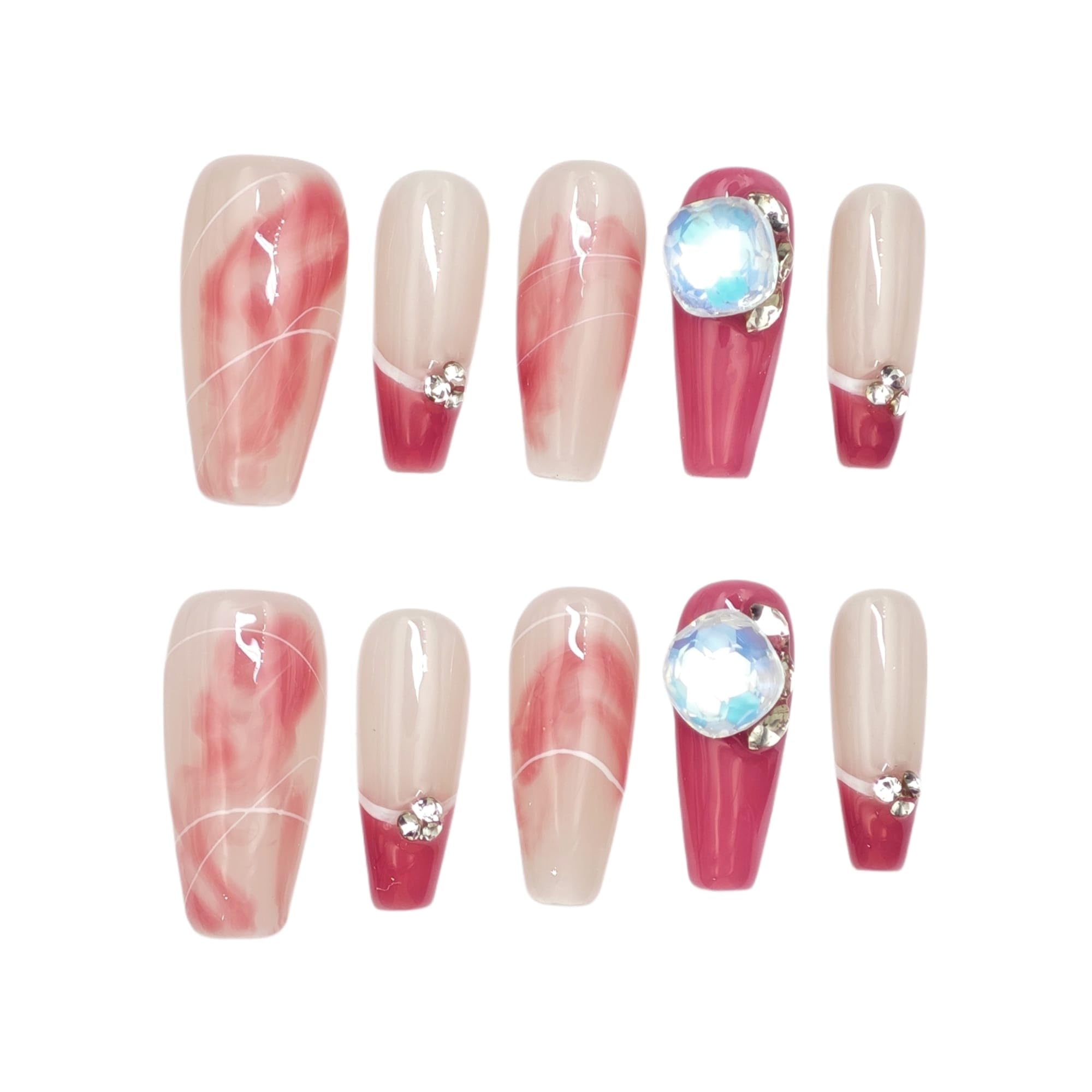 【送料無料】farfarflame 手作り ネイルチップ ロング 韓国 人気 ピンク バレリーナ マグネット ストー..