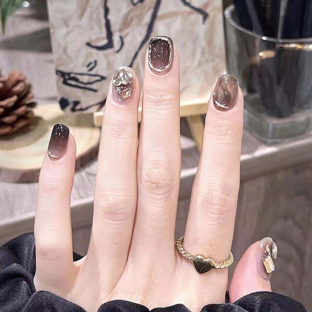 【送料無料】24枚セット ネイルチップ スモークカラー クリスタル 妖艶ダーク系 ガーリーネイル