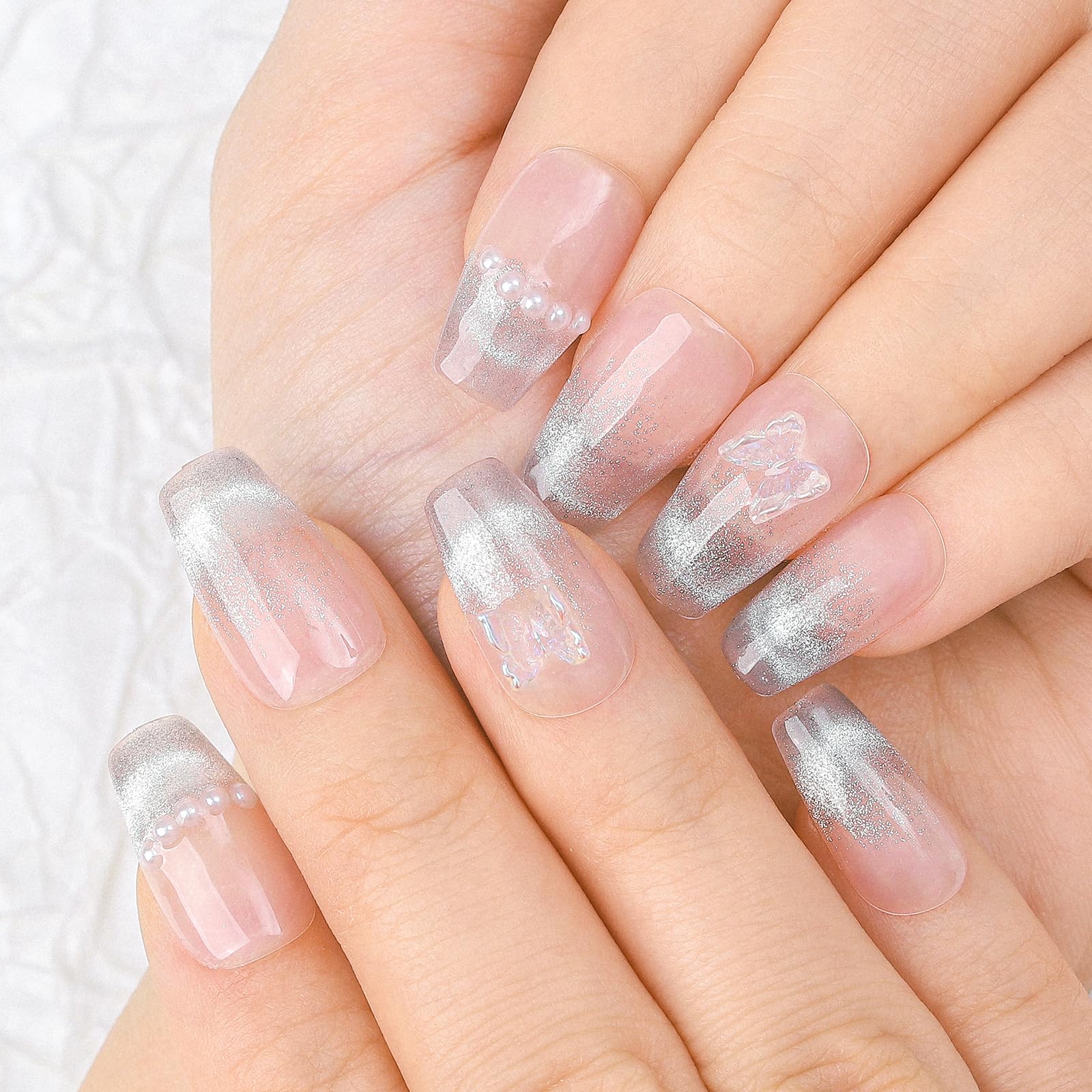 【送料無料】Sethexy 手作り ネイルチップ ミディアムロング コフィン つけ爪 ラインストーン おしゃれ..