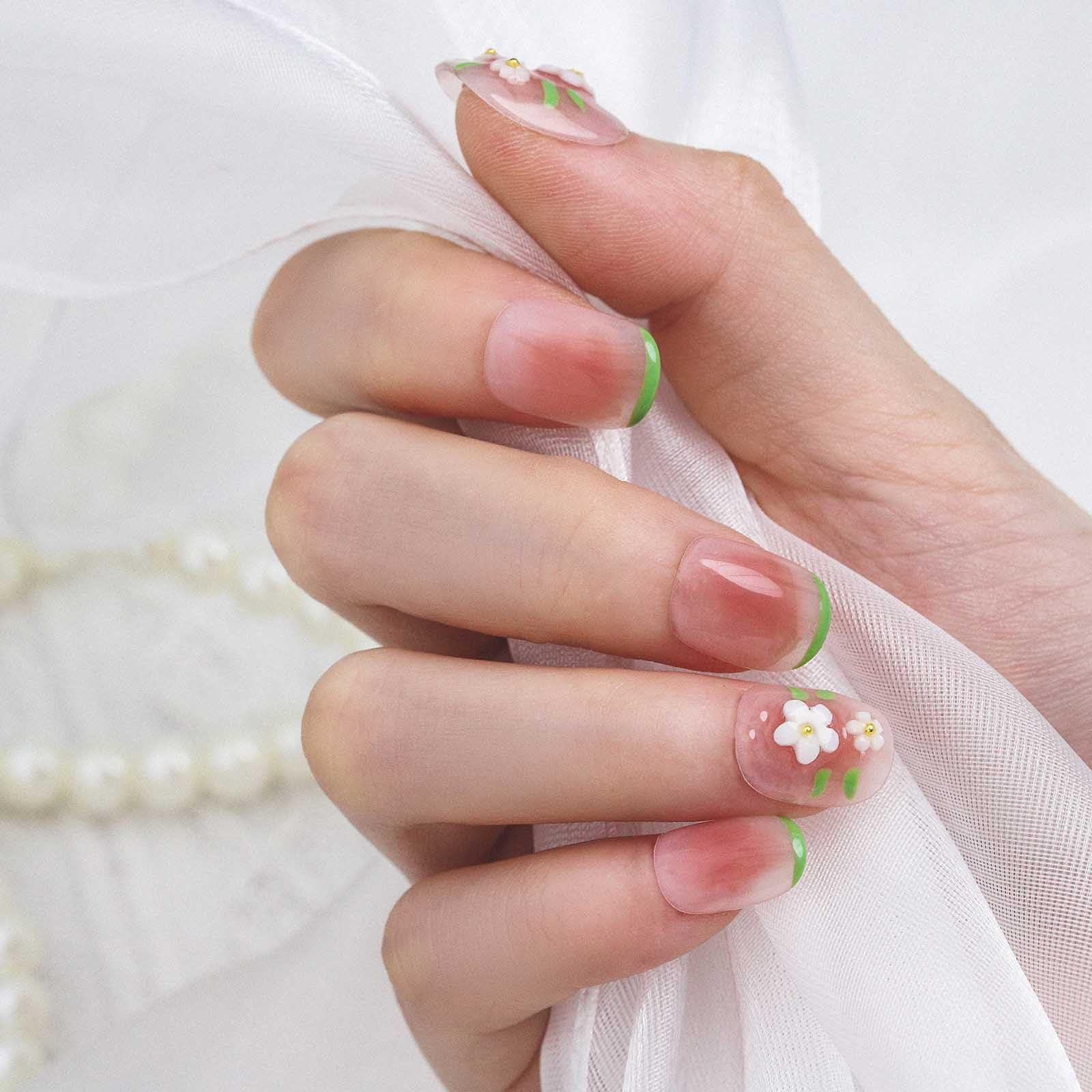 【送料無料】薄手 3D 手作り ネイルチップ ピンク 桜 オーバル 付け爪 光沢 ショート ネイルチップ 日常 成人式 入学式 パーティー 卒業式 レディース 10枚入 色：ピンク、サイズ：M