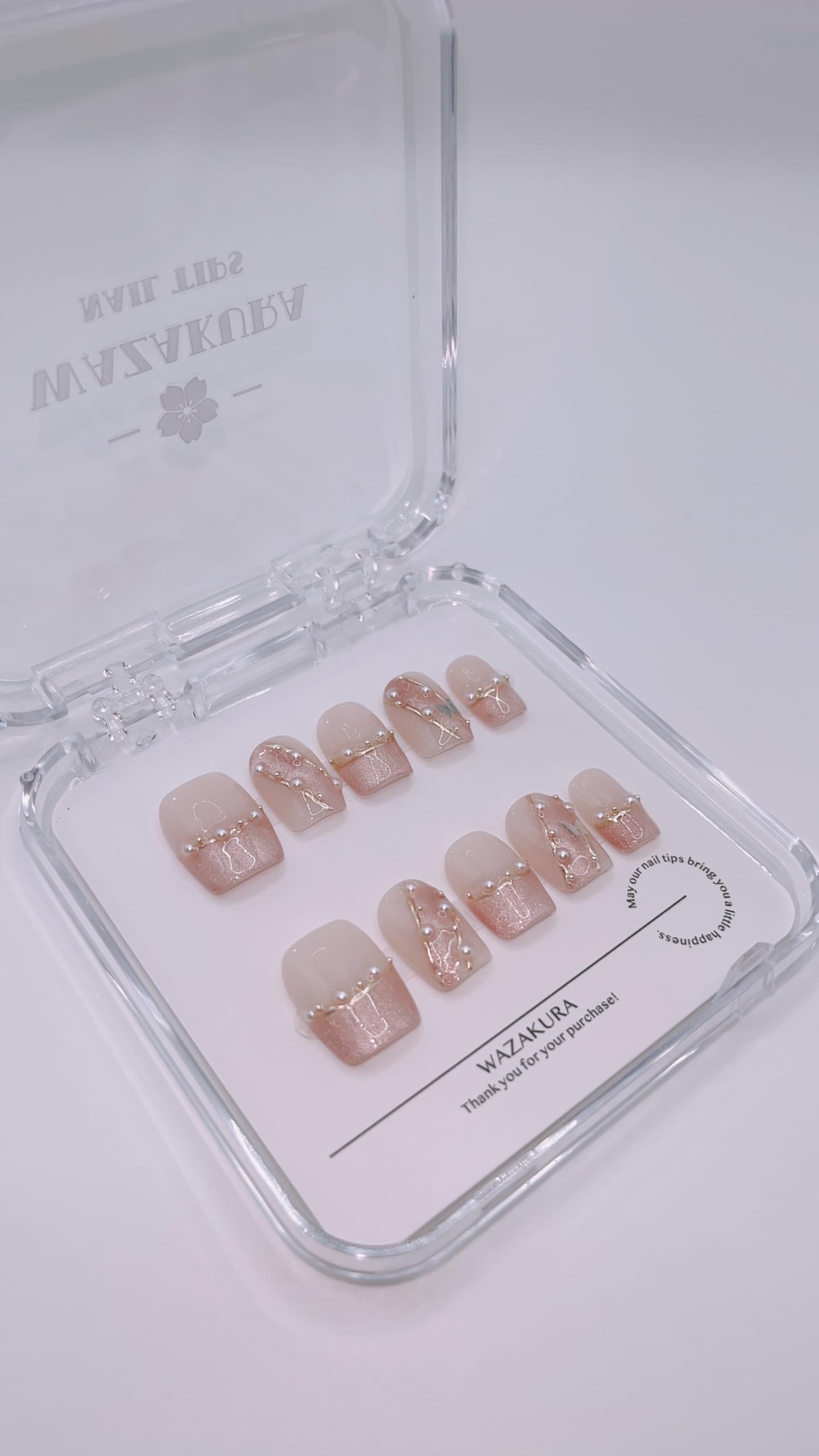【送料無料】【WAZAKURA】 ネイルチップ 100%ハンドメイド 10枚入り 貼るだけネイル つけづめ つけ爪 ..