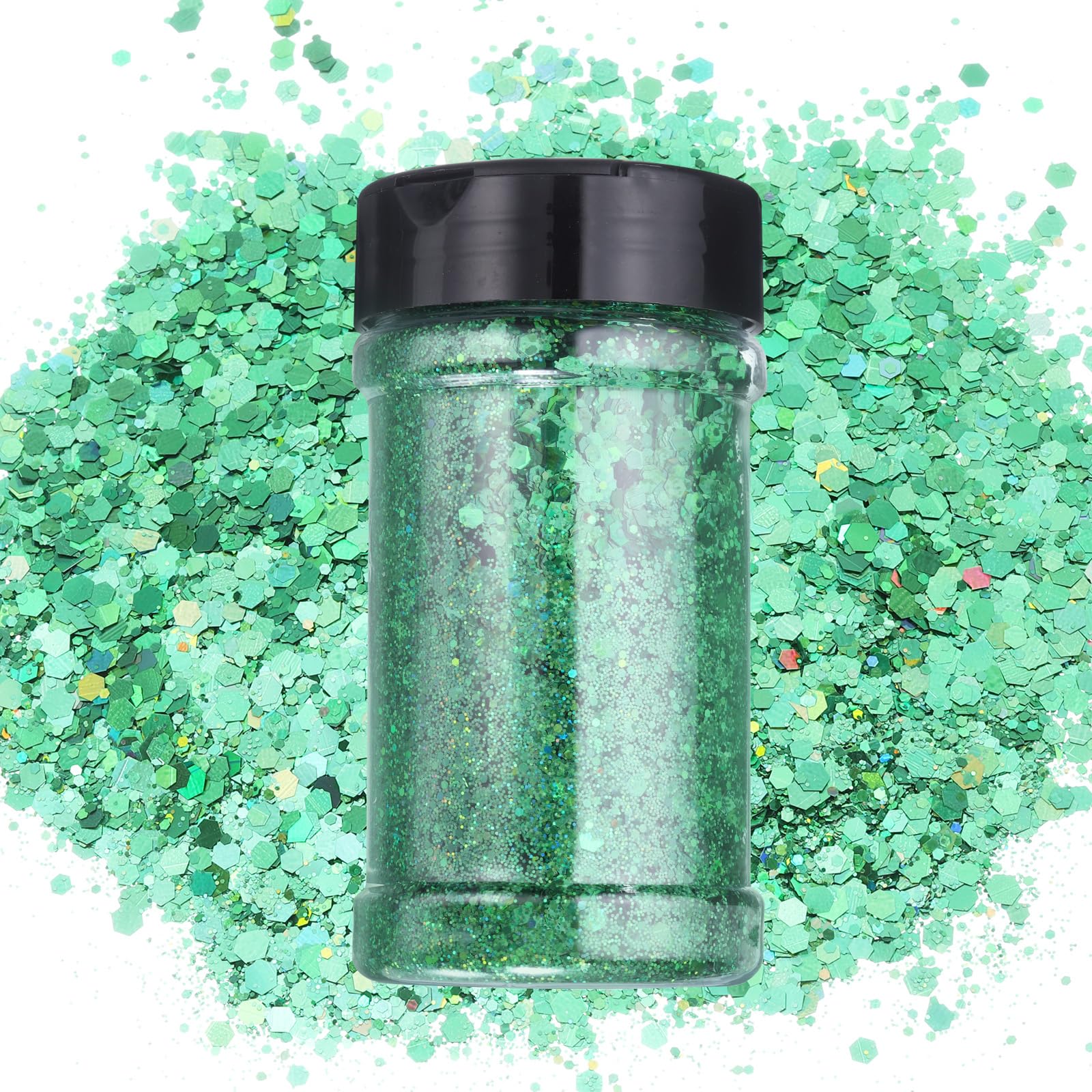 【送料無料】uxcell ホログラフィックチャンキーグリッター 3.5oz/100g レー ザー緑 ホログラフィック..