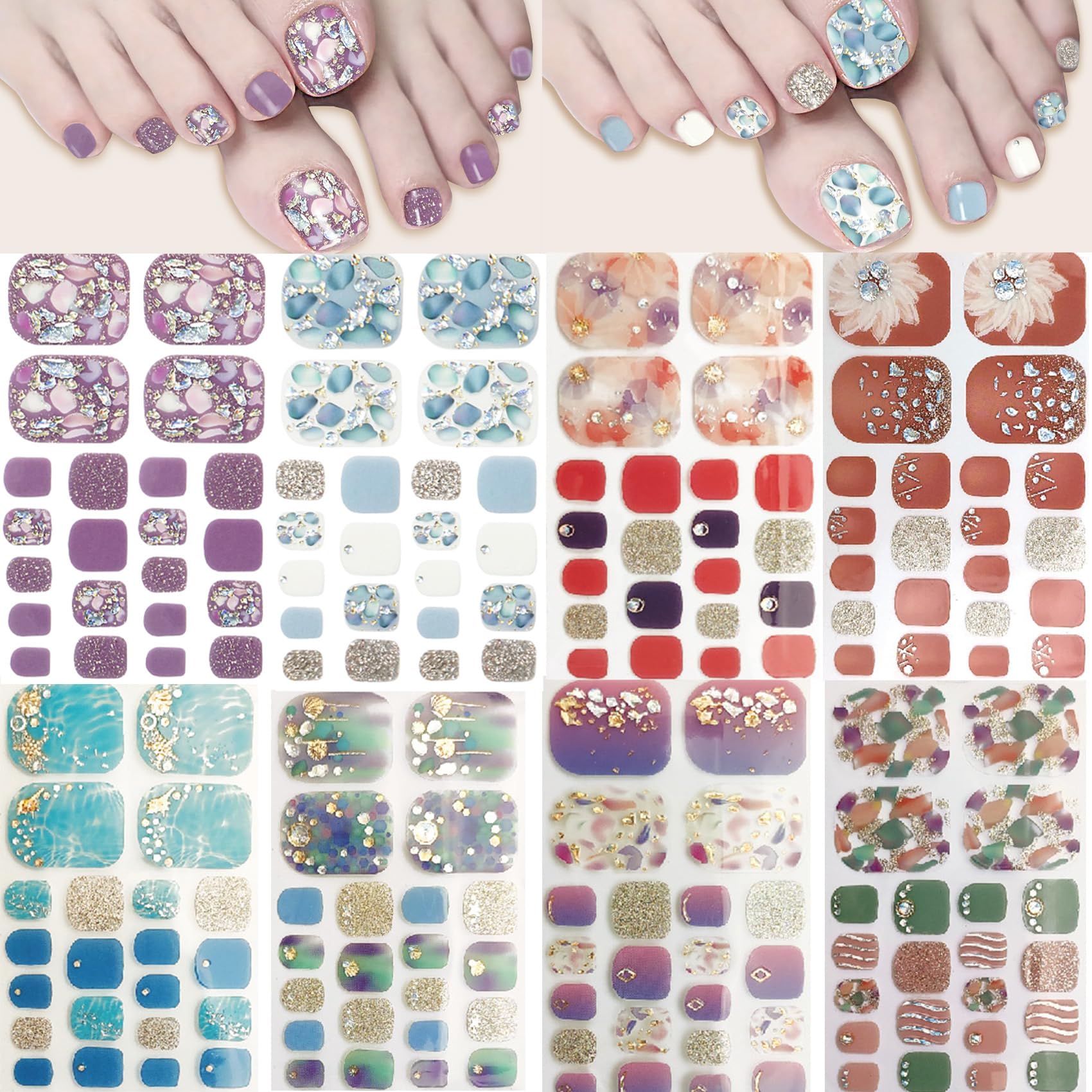 【送料無料】8枚 ネイルシール ジェルネイル 貼るだけ ネイルシール 足用 色：C