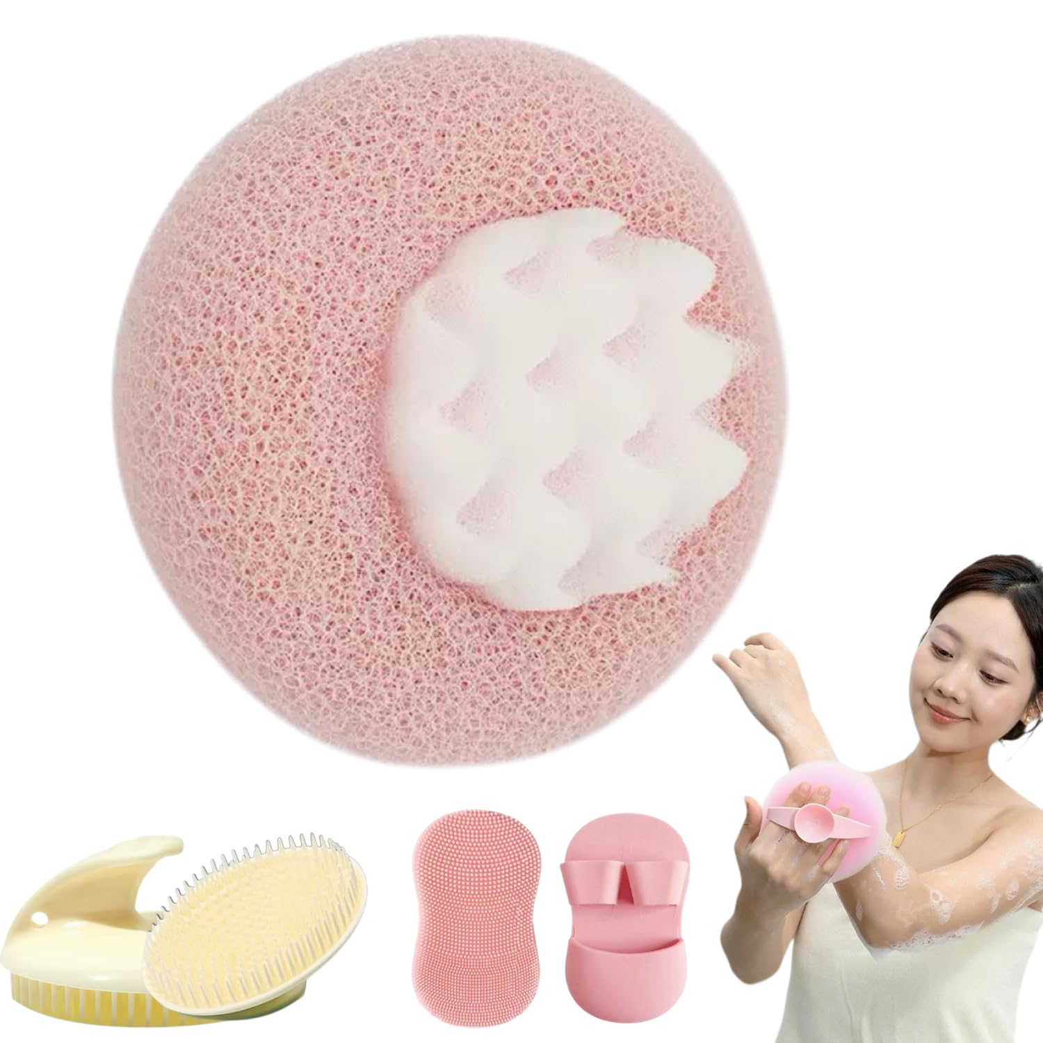【送料無料】ボディブラシ3点セット:バススポンジ ボディブラシ シャンプーブラシ 頭皮マッサージブラシ シリコン製フェイシャルブラシ 毛穴ブラシ、ディープクレン...