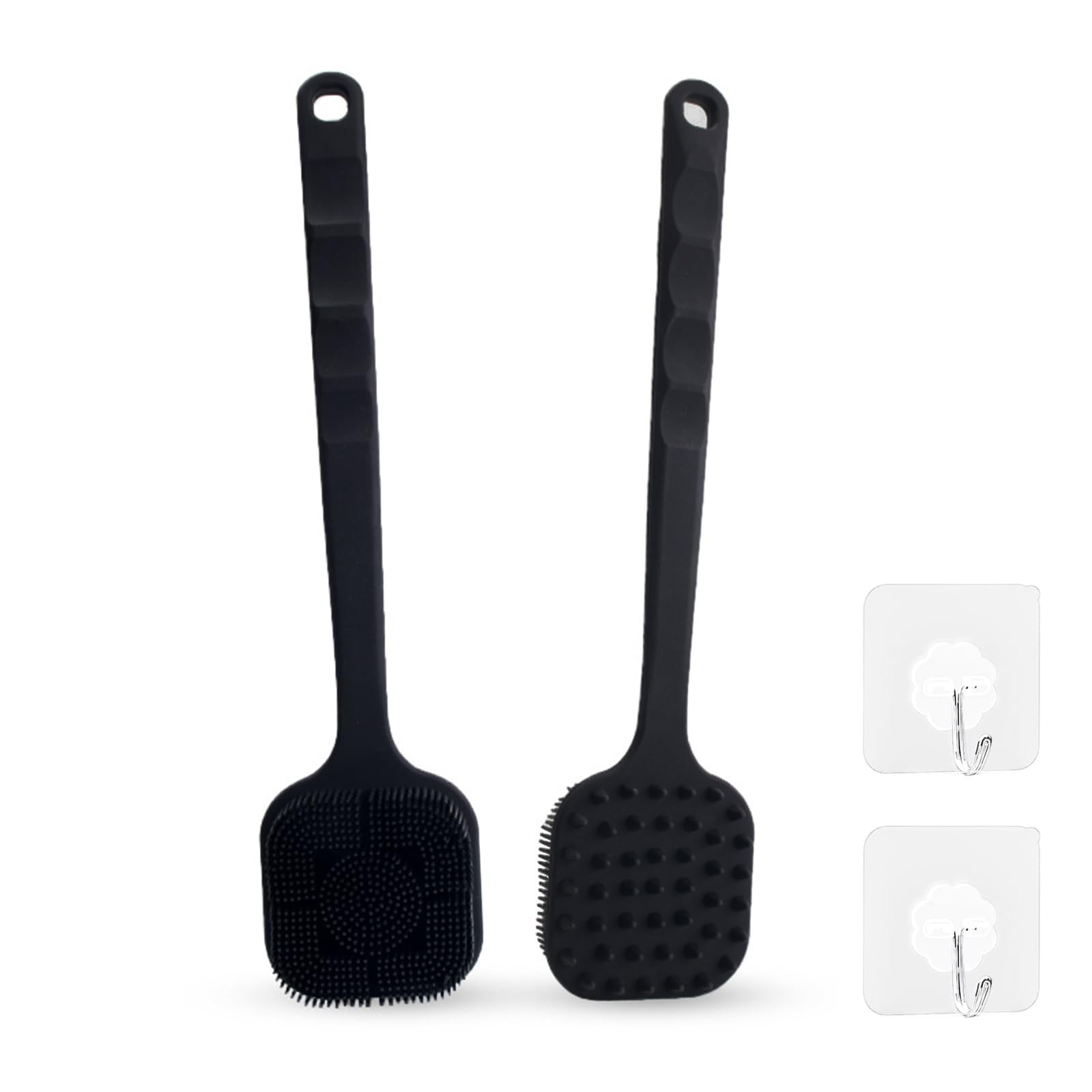 【送料無料】ボディブラシ【 両面ブラシ 】マッサージ シリカゲルボディブラシ 背中ニキビ ケア 背中 ボディブラシ 長い柄 背中洗い ボディーブラシ 柔らかい 濃密泡 臭わない カビが生えにくい 滑りにくい お風呂 美肌 女性 男性 色：黒