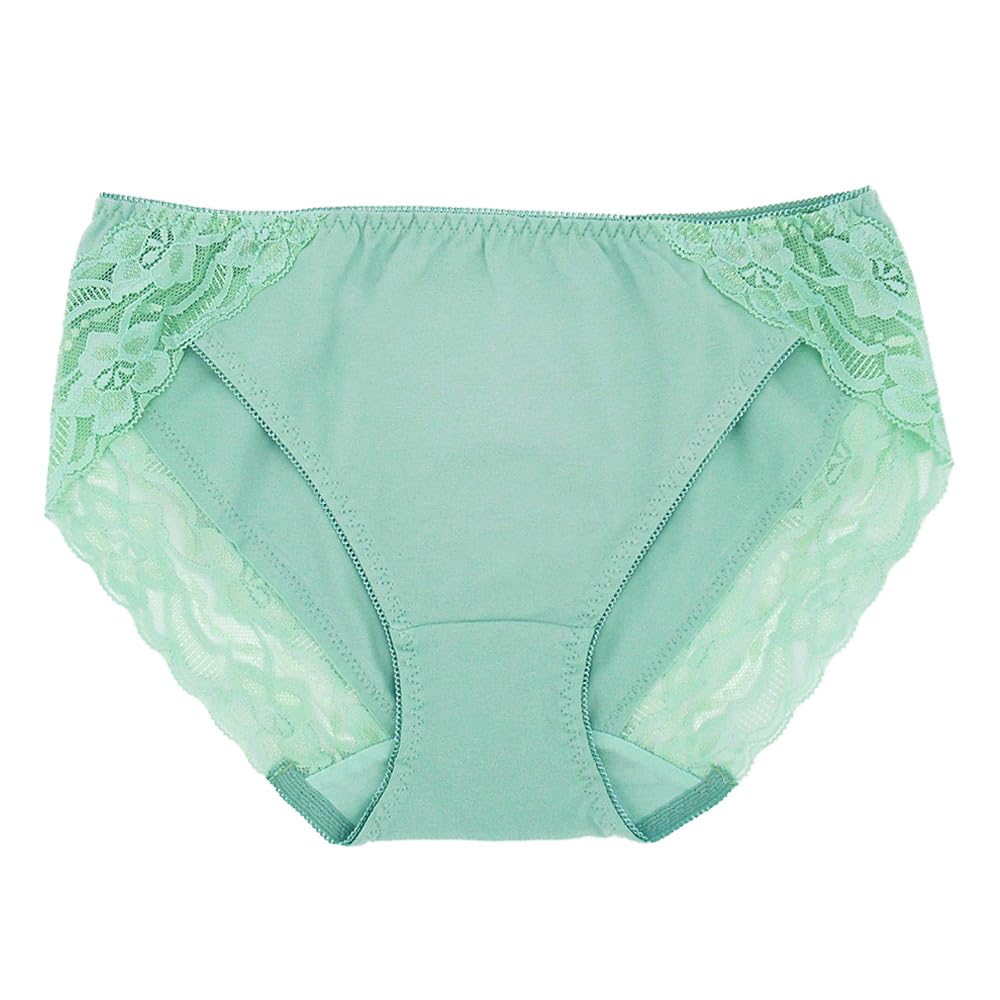 【送料無料】[Karly Shop] 綿95% スタンダードショーツ レディース レギュラー レース シンプル 無地 伸びる 痛くない 柔らかい コットン 単品 rs1 色：グリーン、サイズ：L